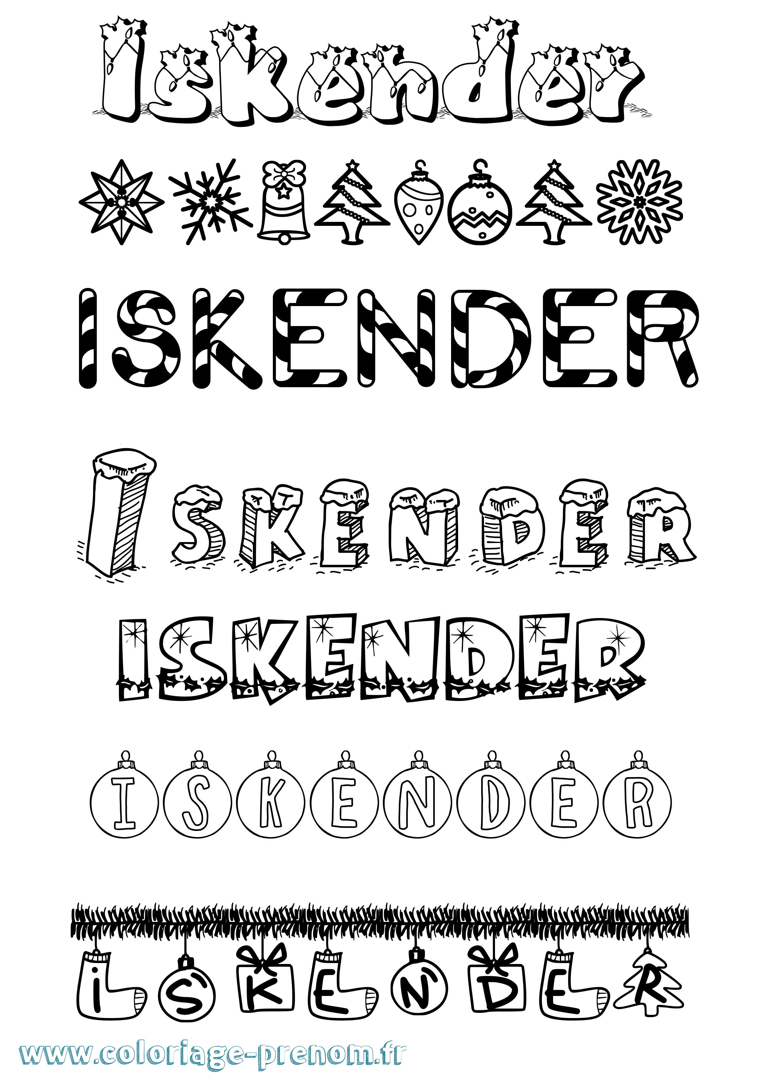Coloriage Iskender Noël Coloriage prénom Iskender Noël