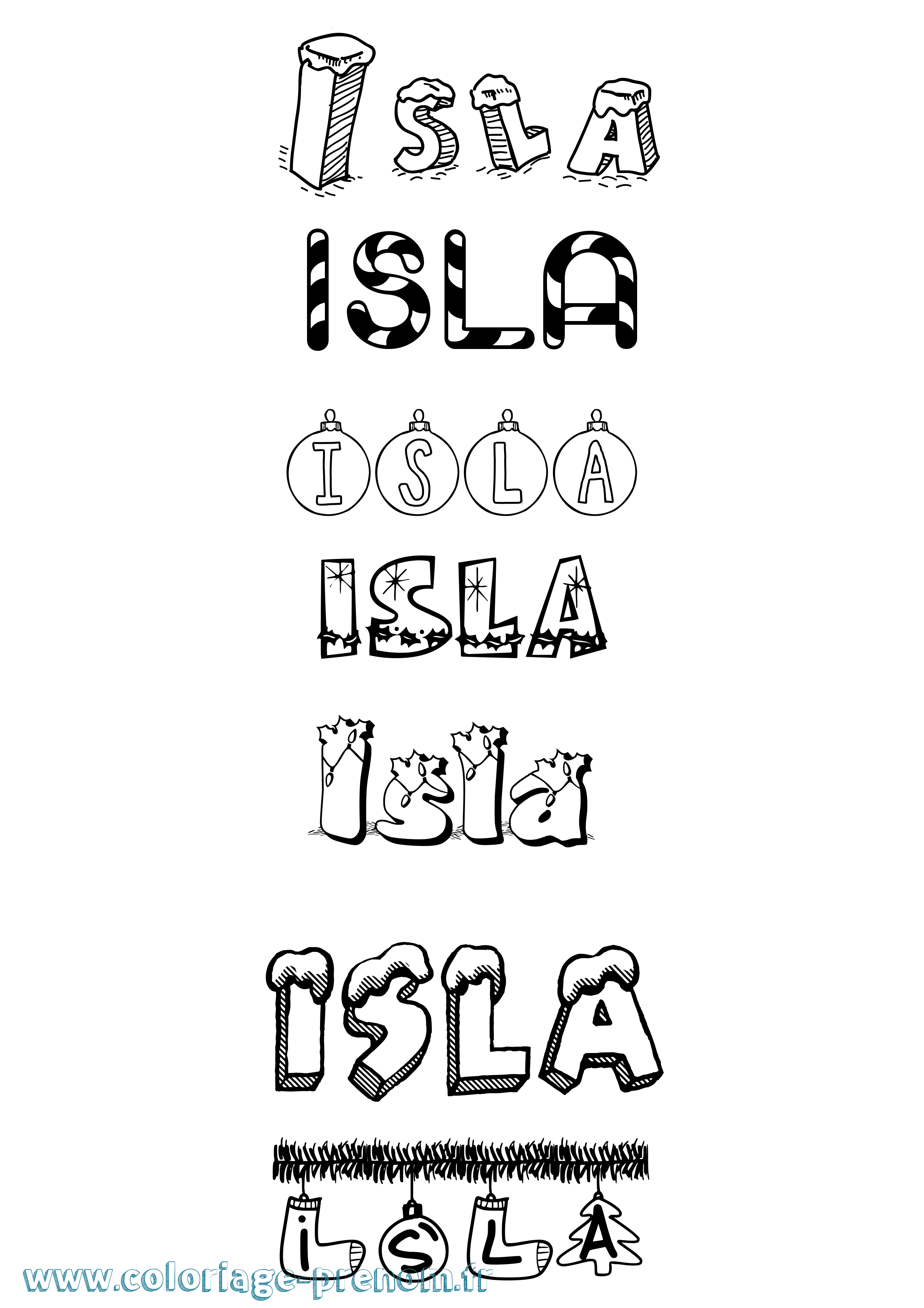 Coloriage prénom Isla Noël