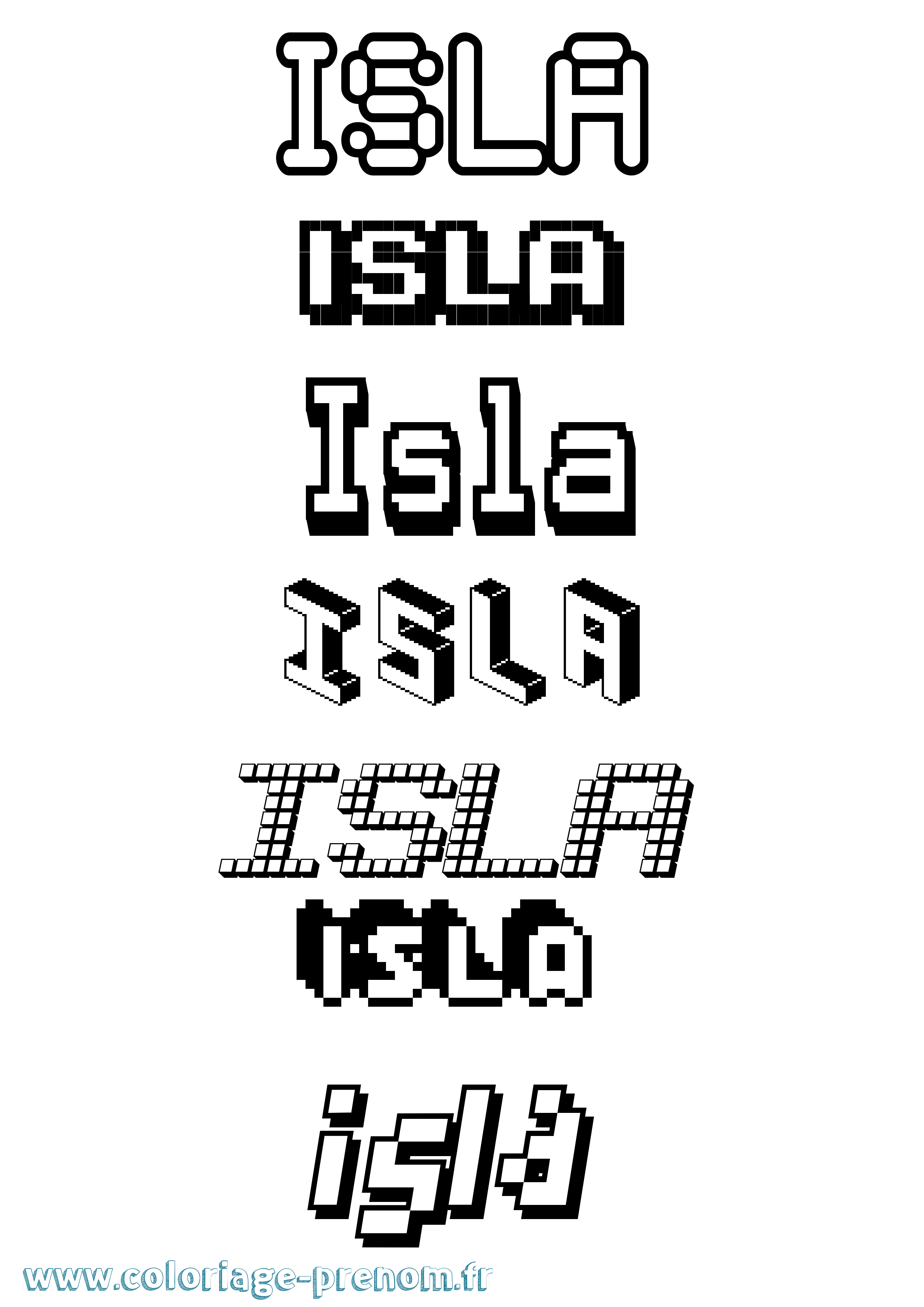 Coloriage prénom Isla Pixel