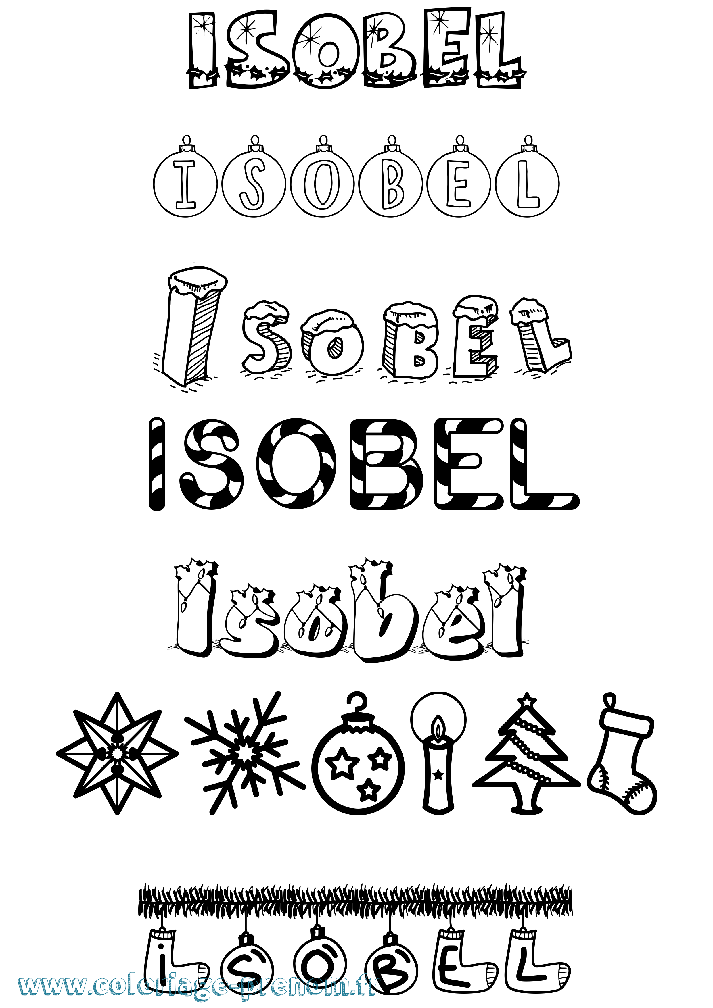 Coloriage prénom Isobel Noël