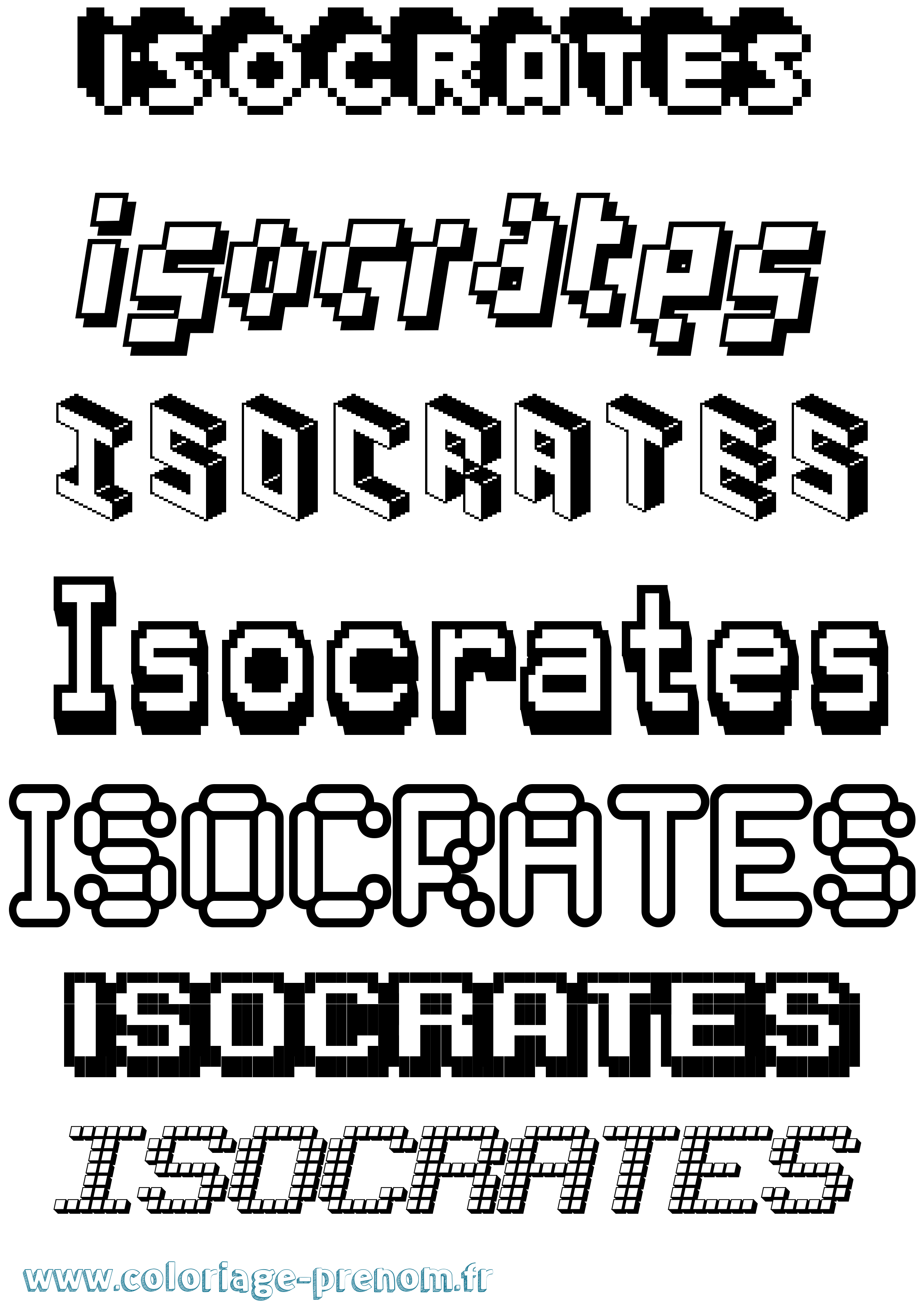 Coloriage prénom Isocrates Pixel