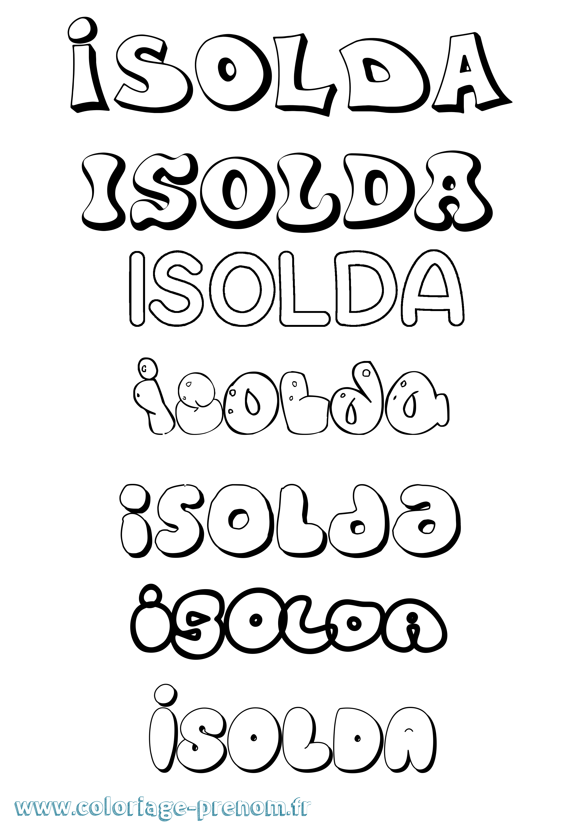 Coloriage prénom Isolda Bubble