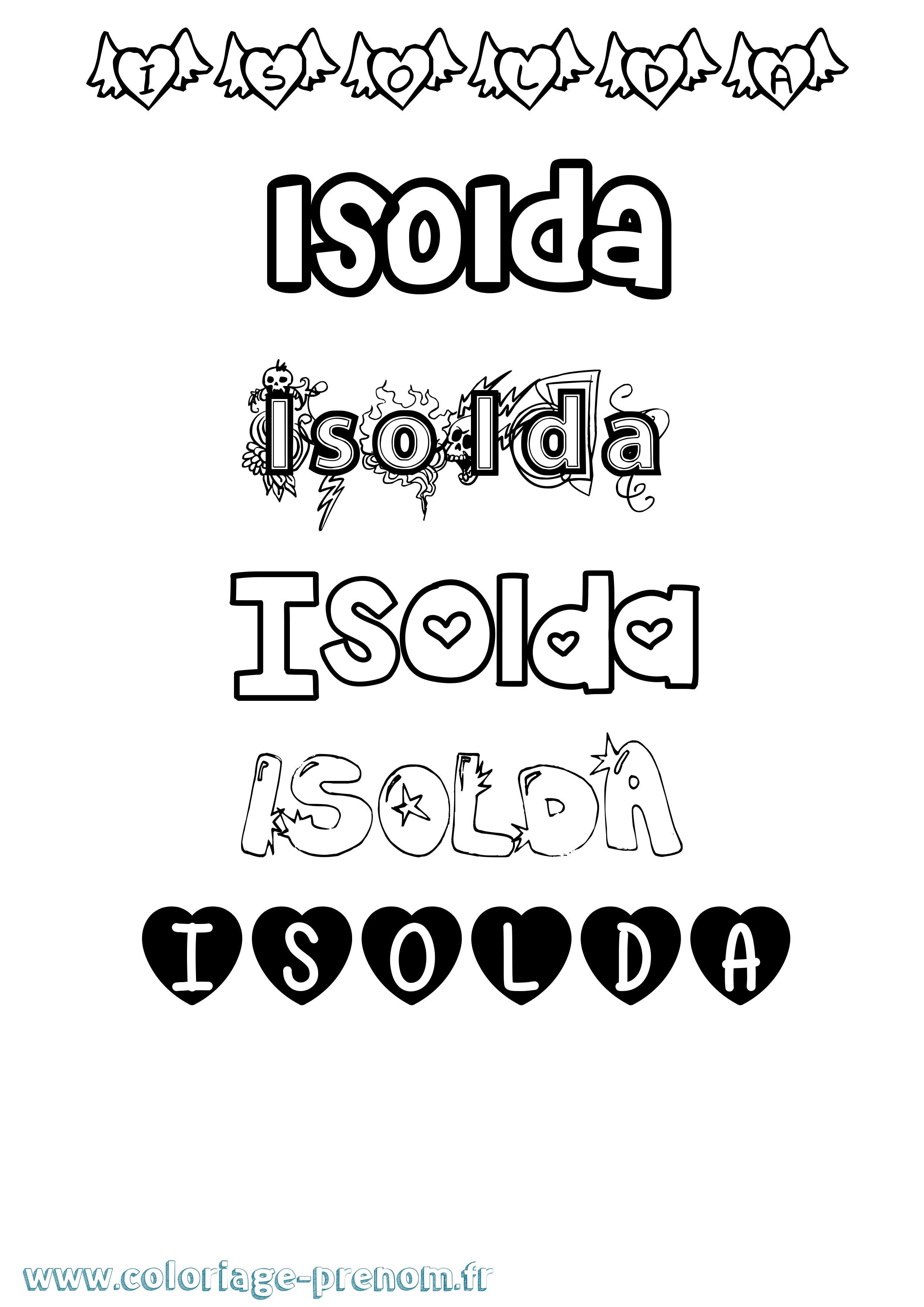 Coloriage prénom Isolda Girly