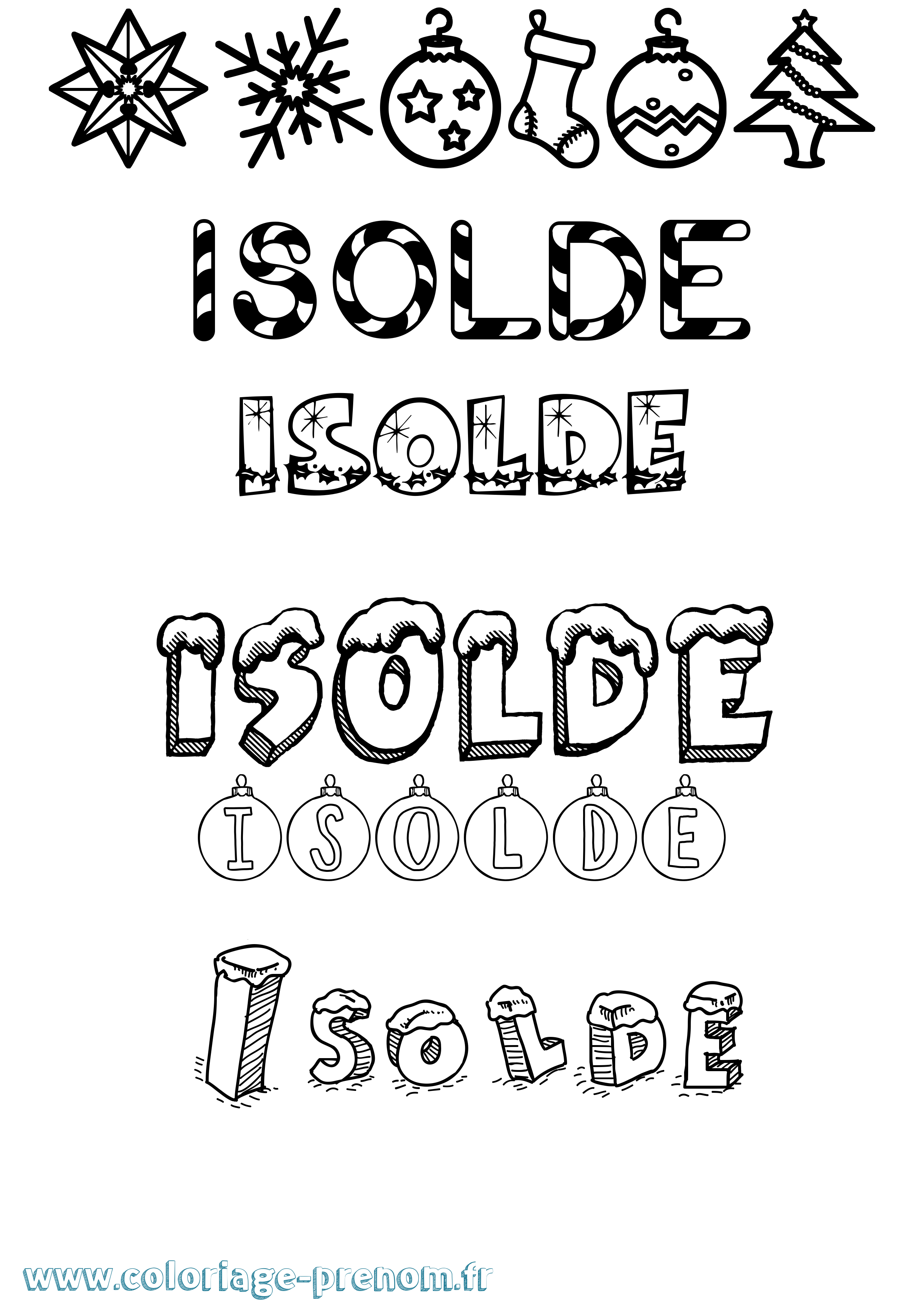 Coloriage Isolde Noël Coloriage prénom Isolde Noël