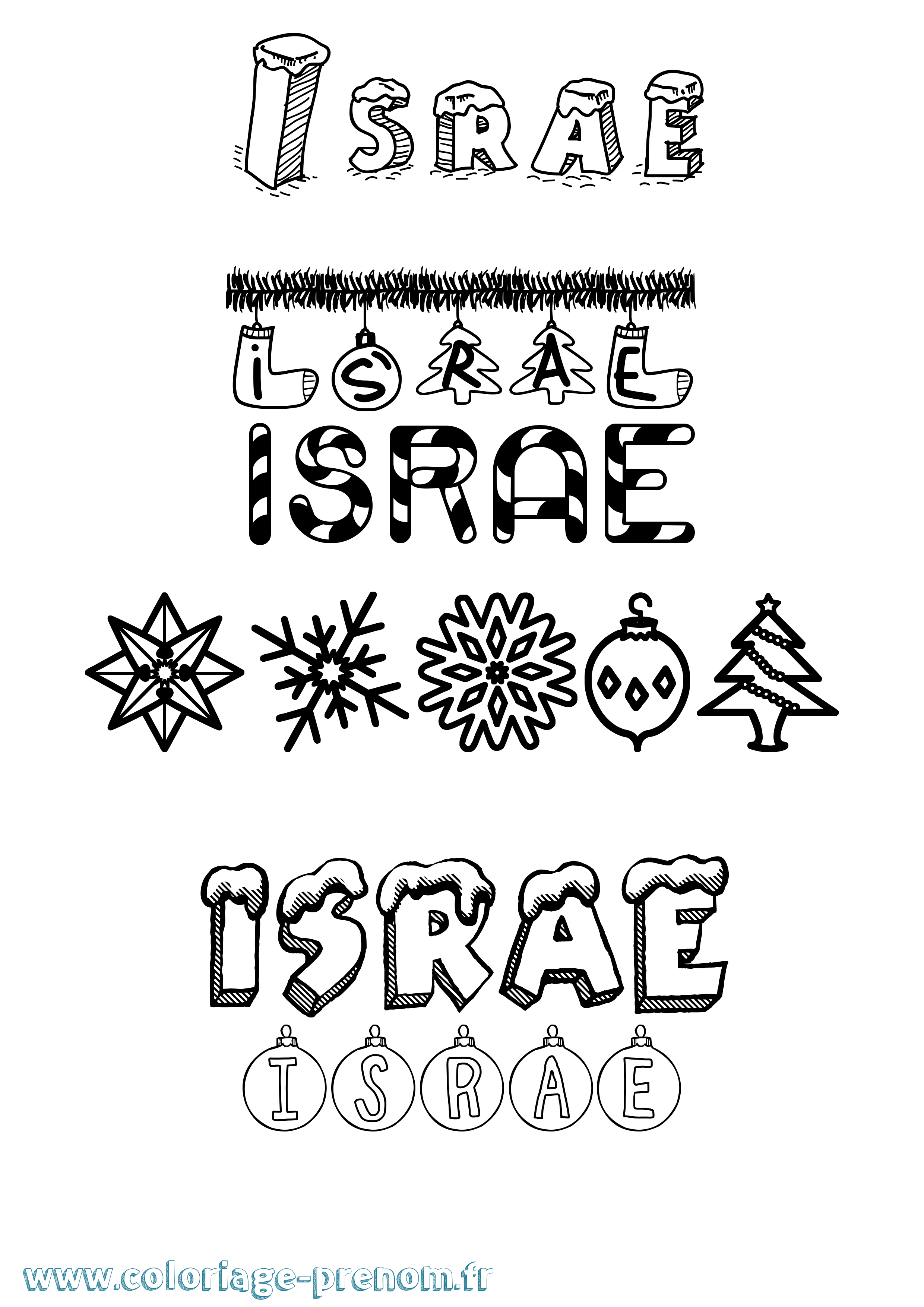 Coloriage prénom Israe Noël