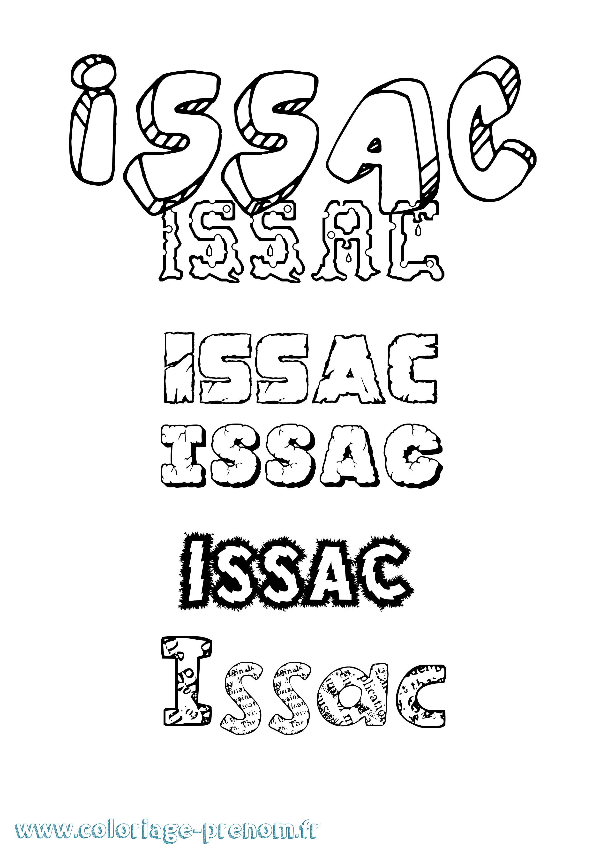 Coloriage prénom Issac Destructuré