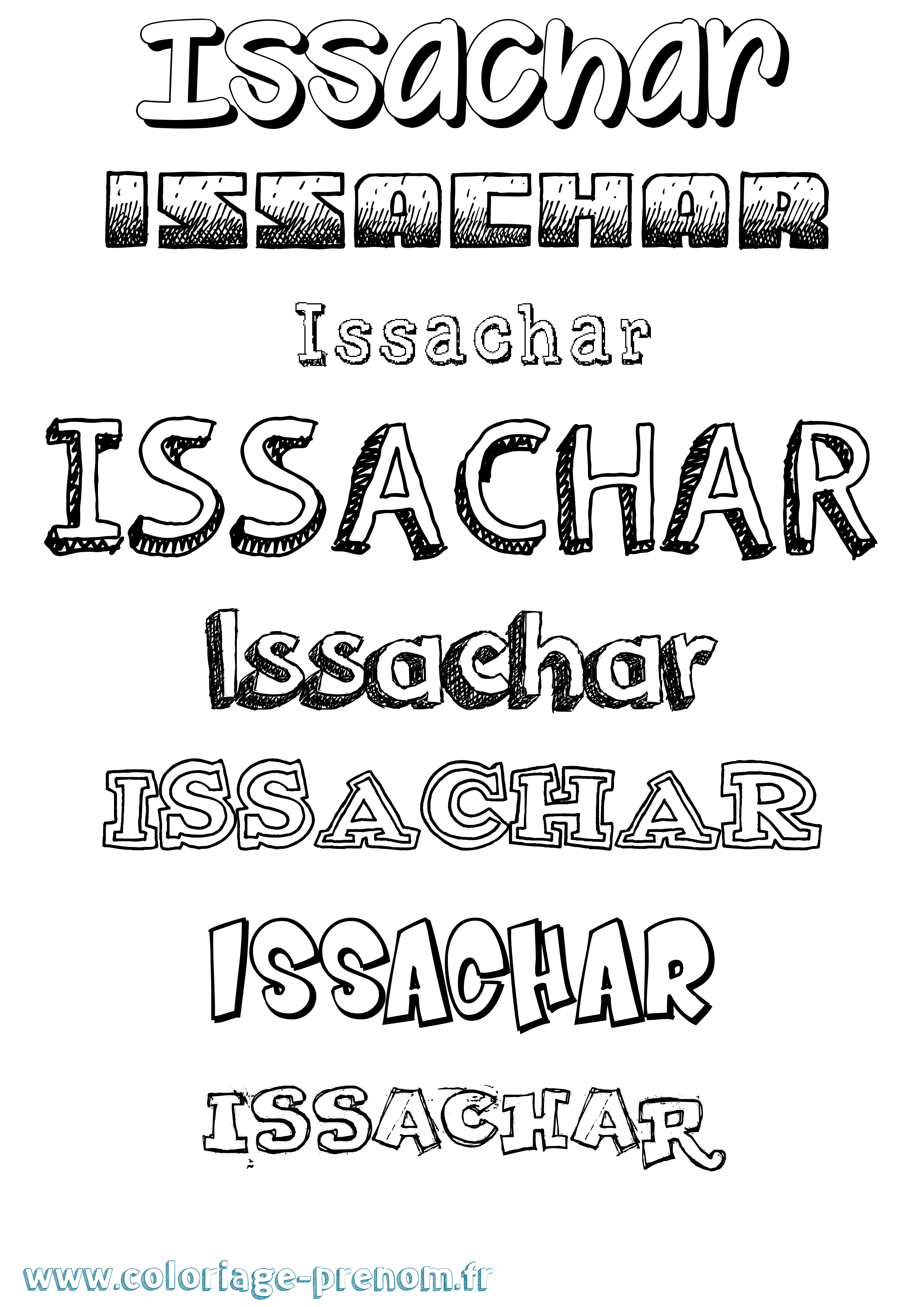 Coloriage prénom Issachar Dessiné