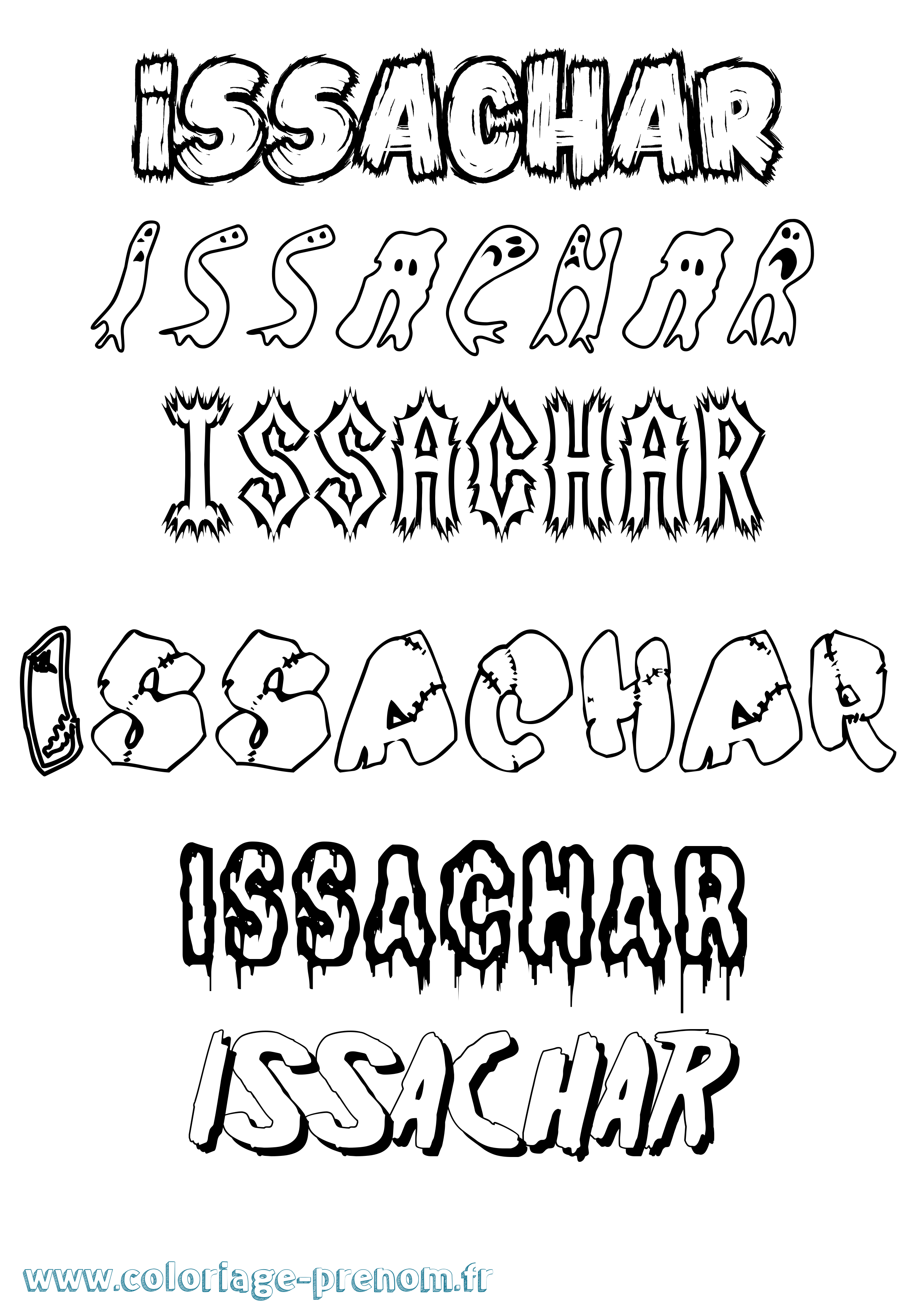 Coloriage prénom Issachar Frisson