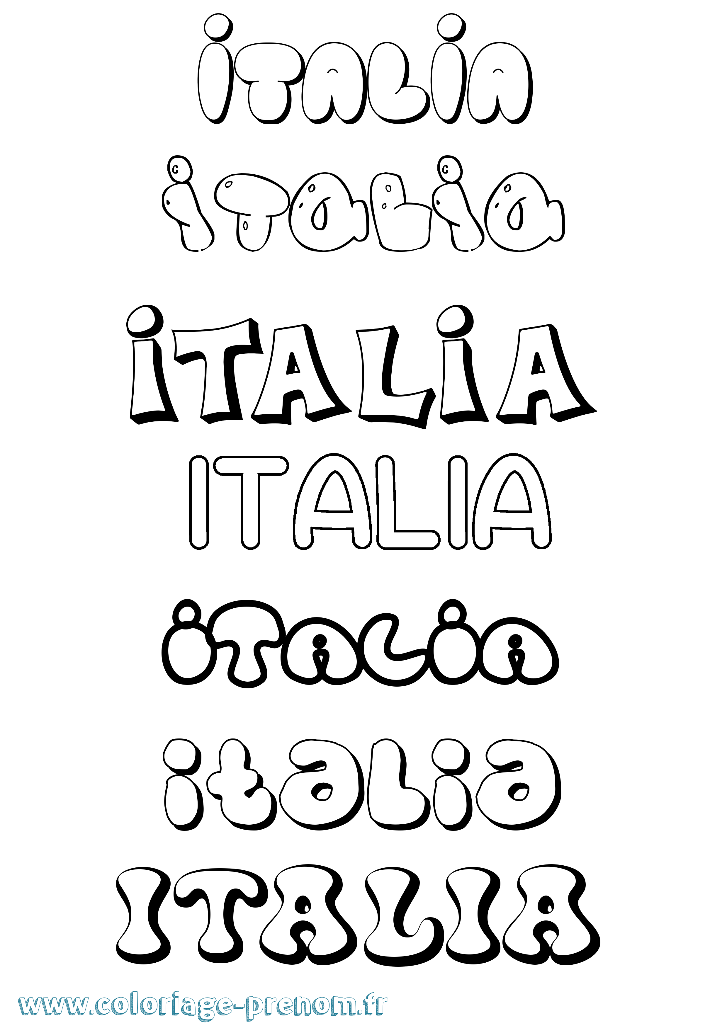 Coloriage Italia Bubble Coloriage prénom Italia Bubble