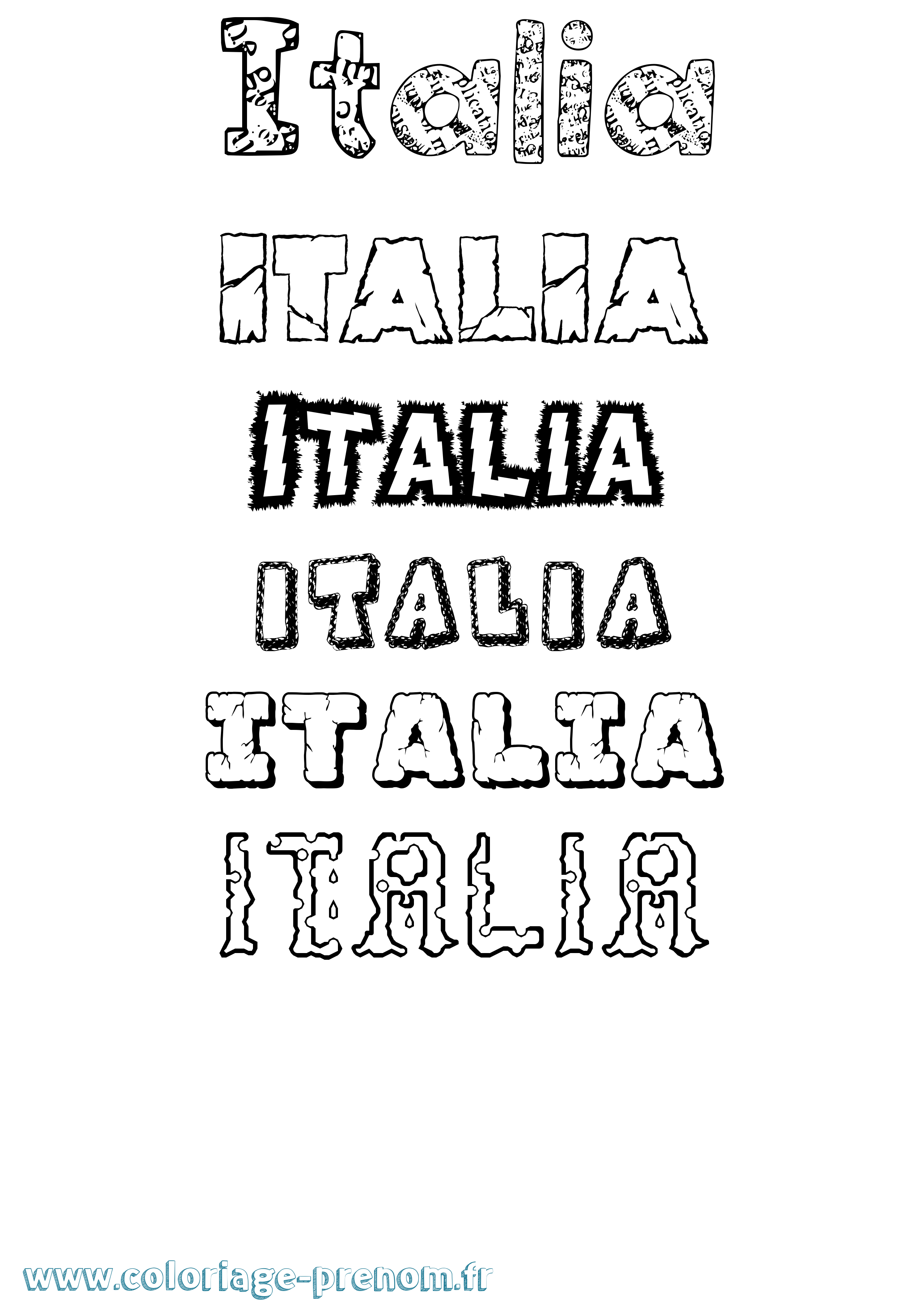 Coloriage Italia Destructuré Coloriage prénom Italia Destructuré