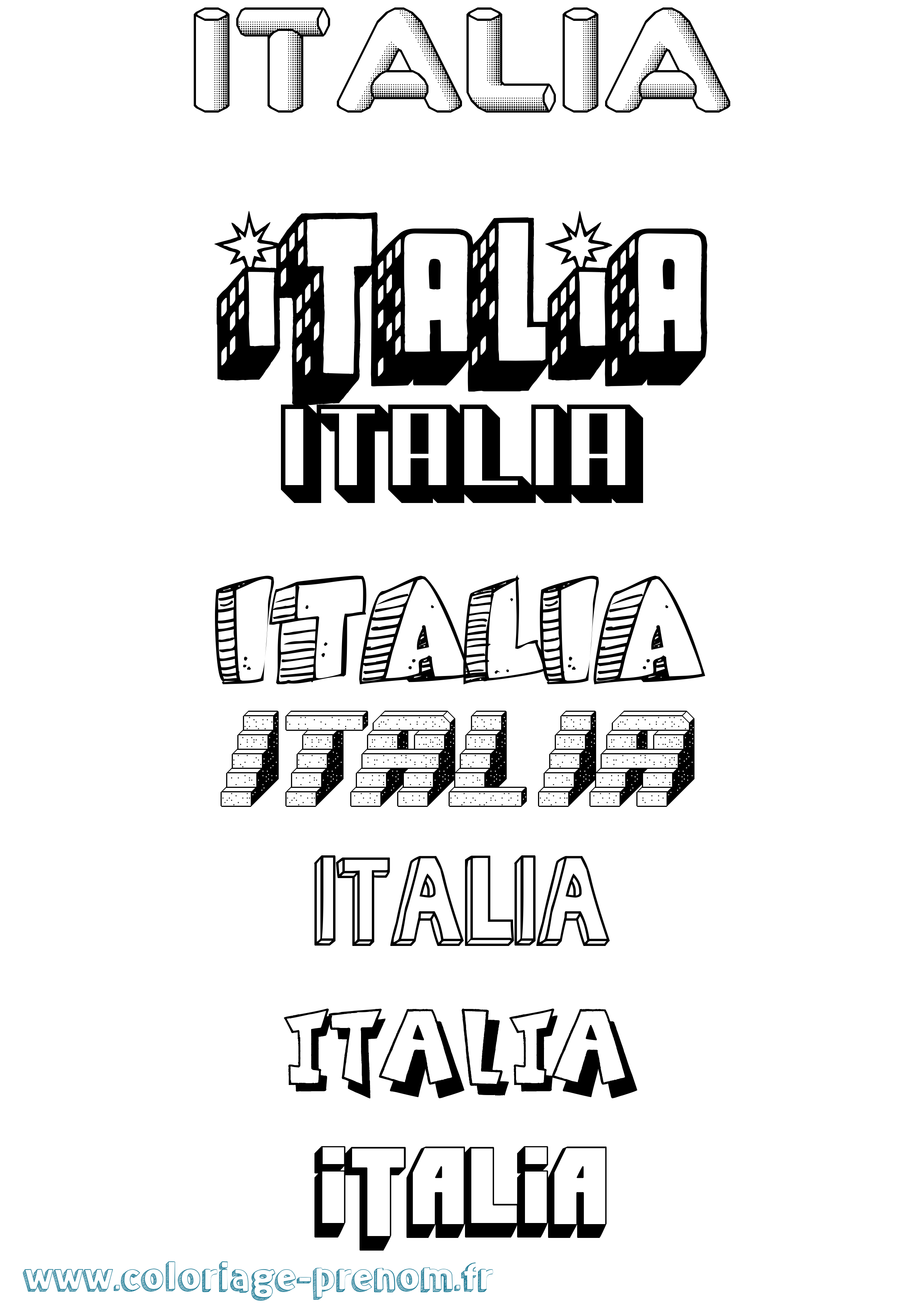 Coloriage Italia Effet 3D Coloriage prénom Italia Effet 3D