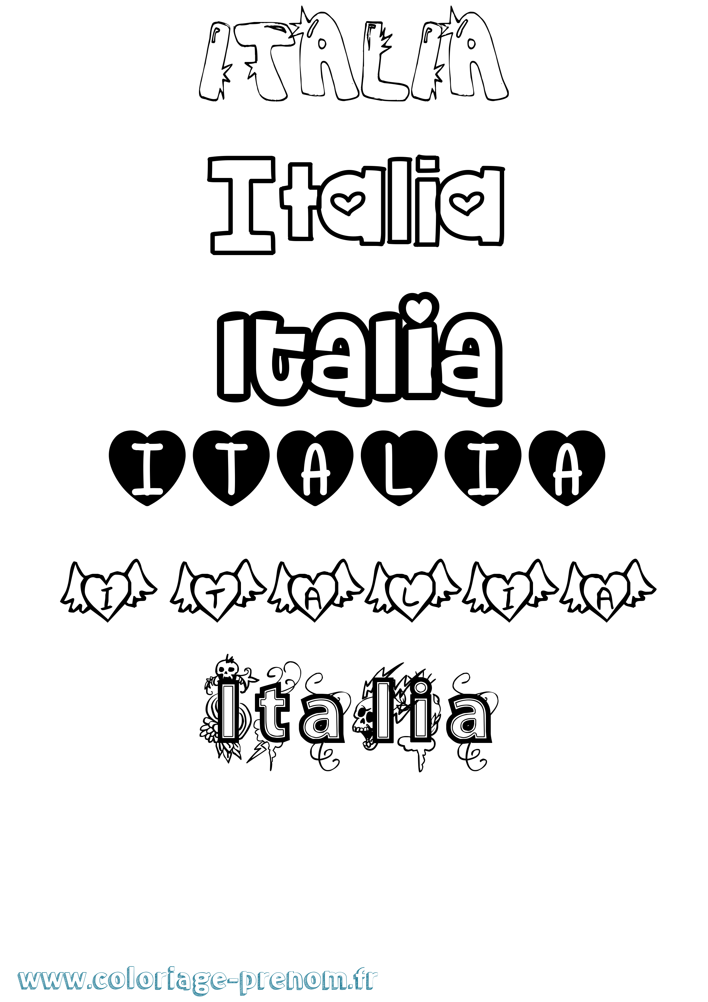 Coloriage Italia Girly Coloriage prénom Italia Girly