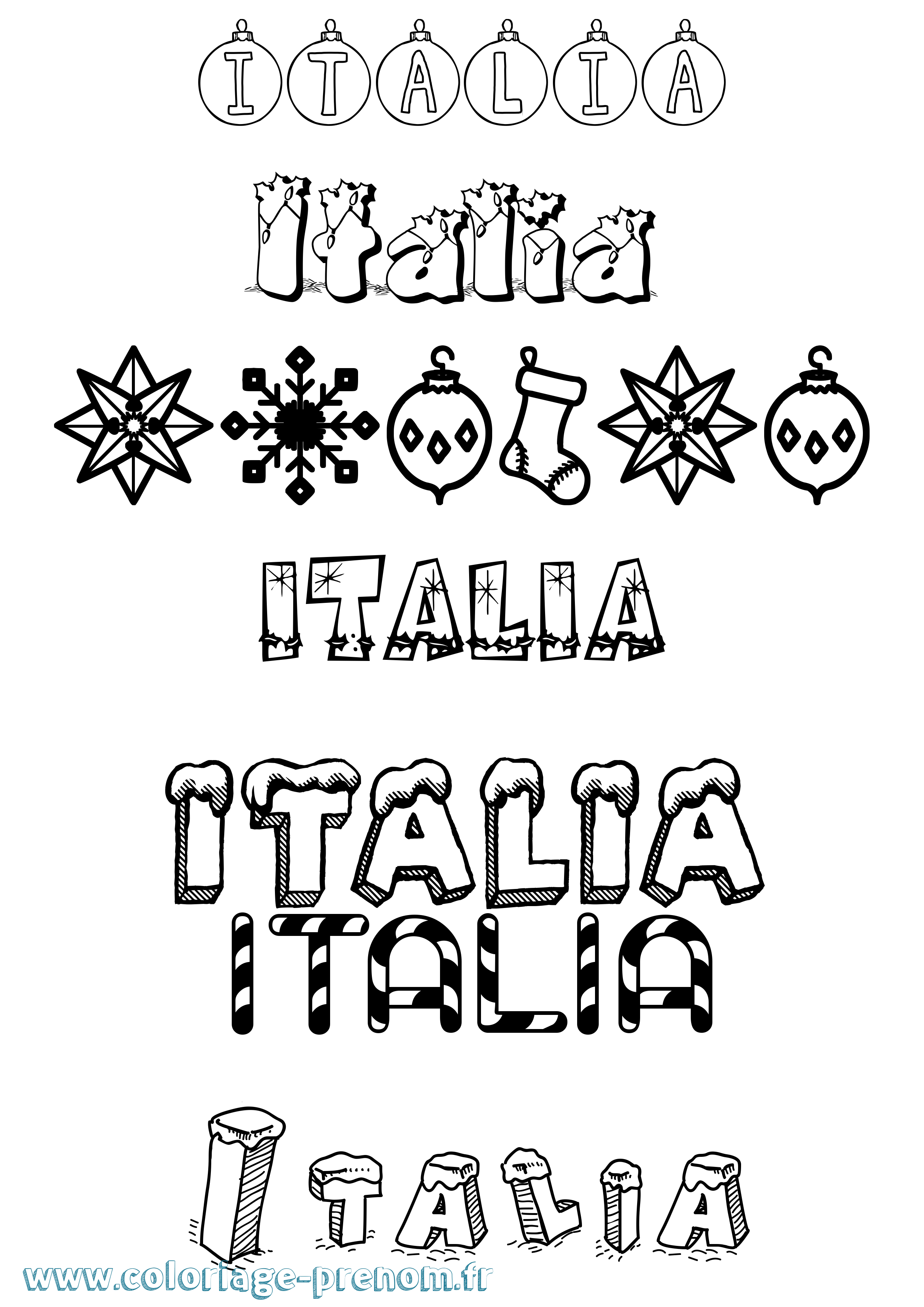 Coloriage prénom Italia Noël