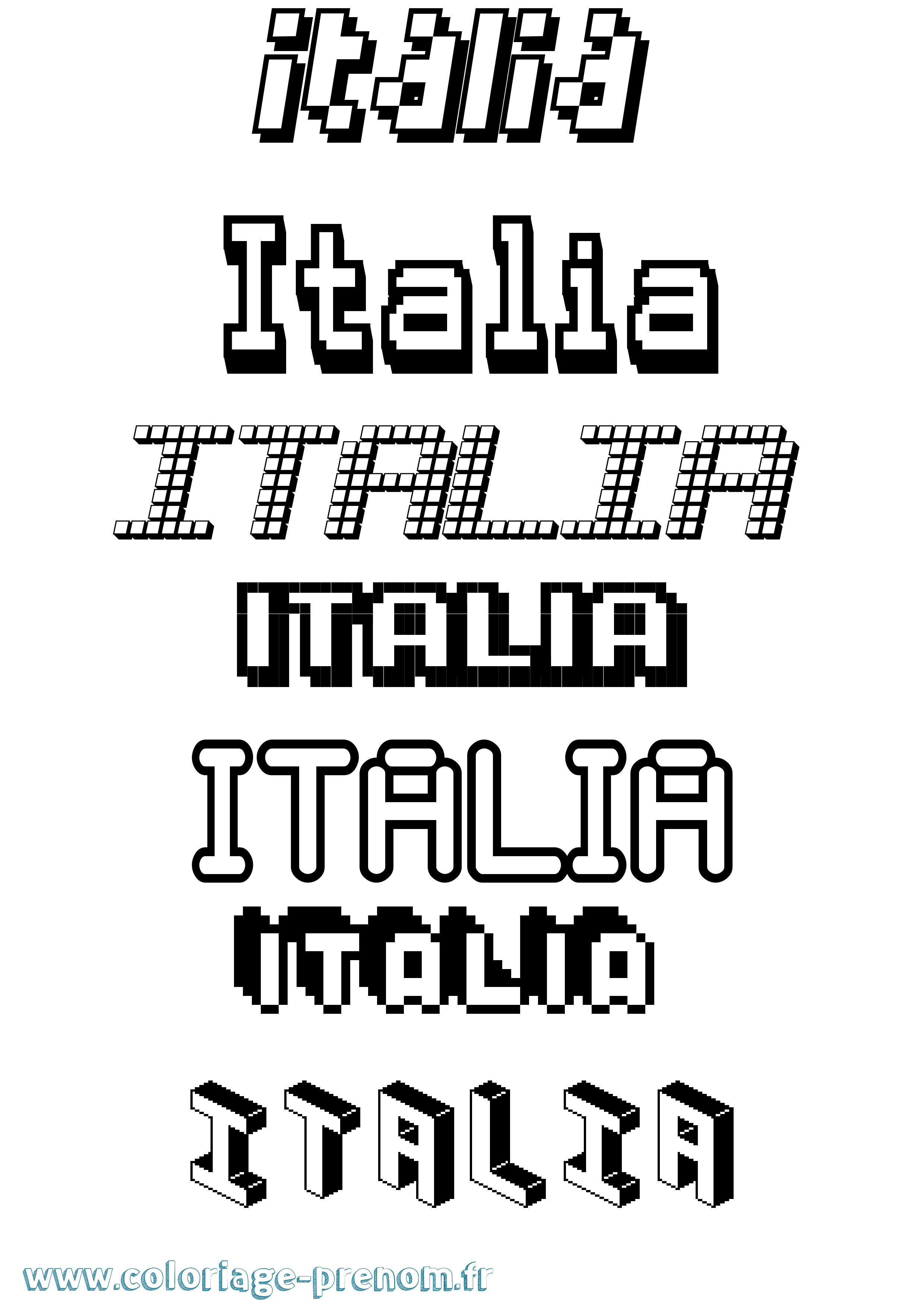 Coloriage prénom Italia Pixel