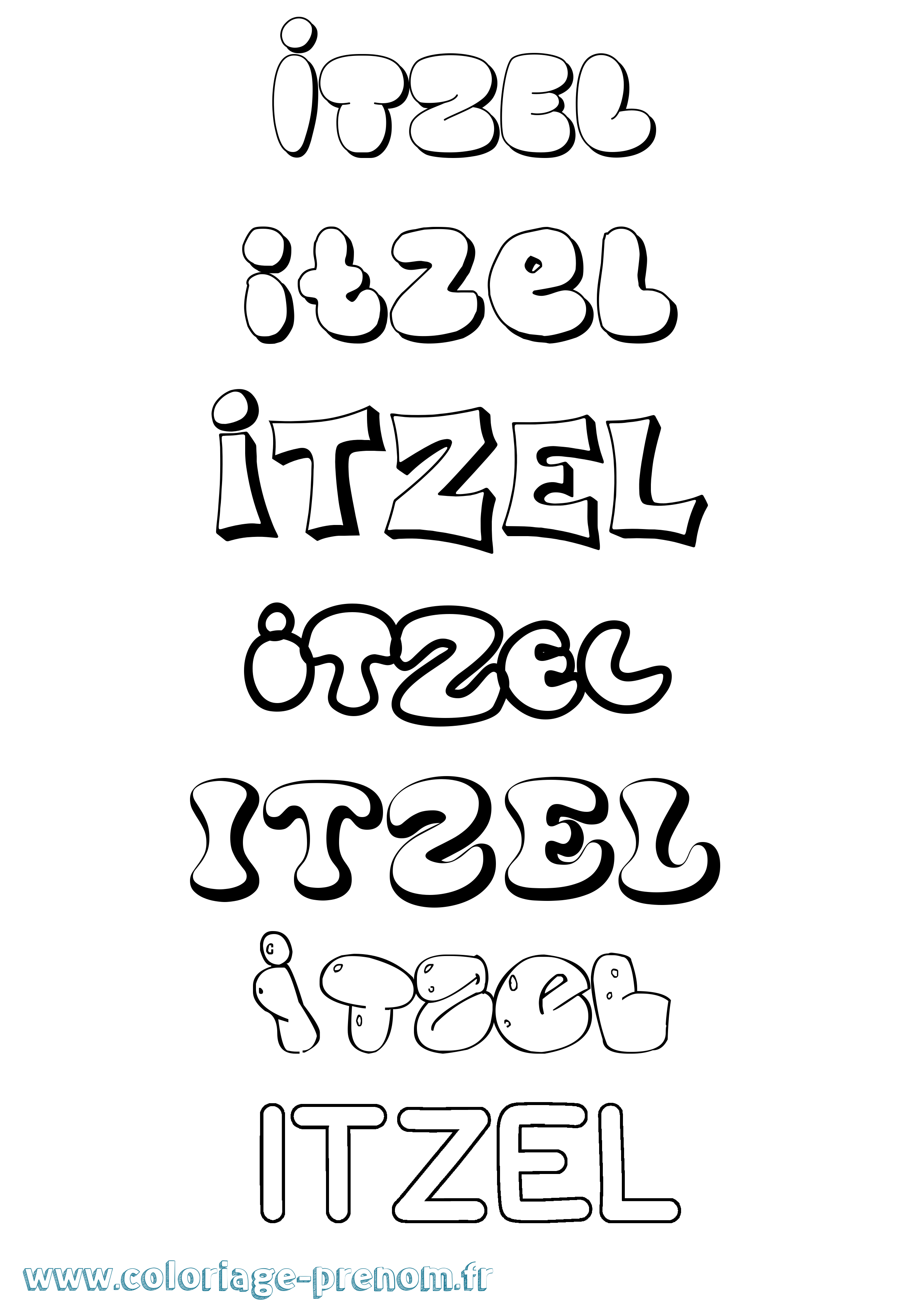 Coloriage prénom Itzel Bubble