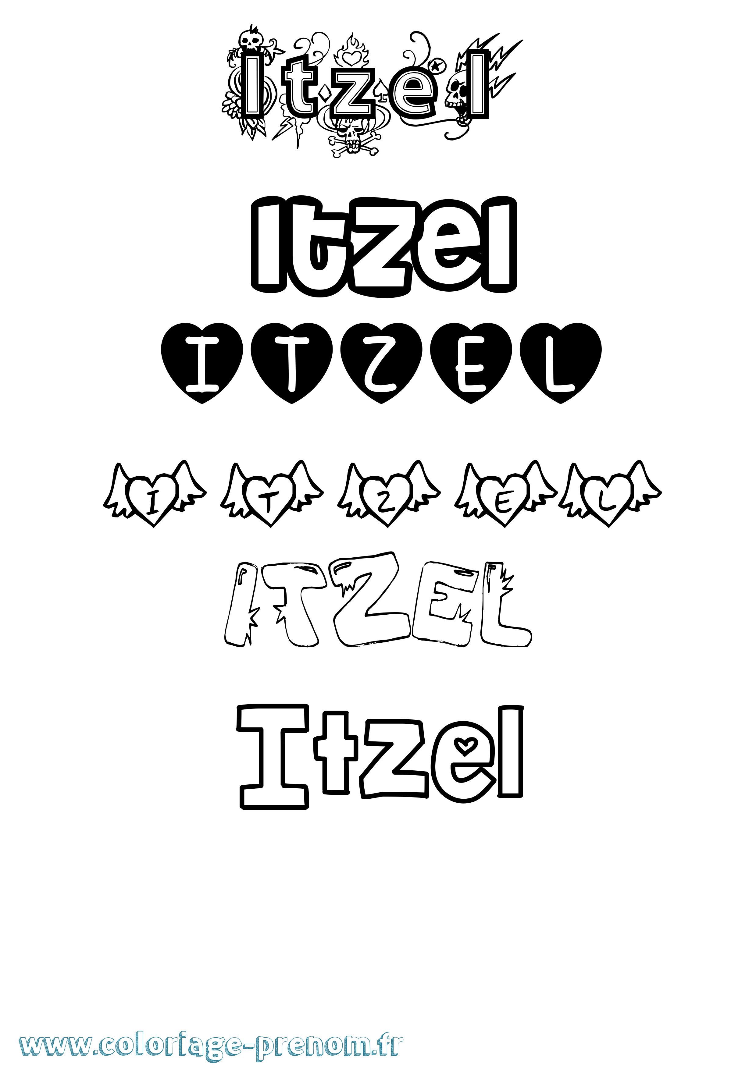 Coloriage prénom Itzel Girly