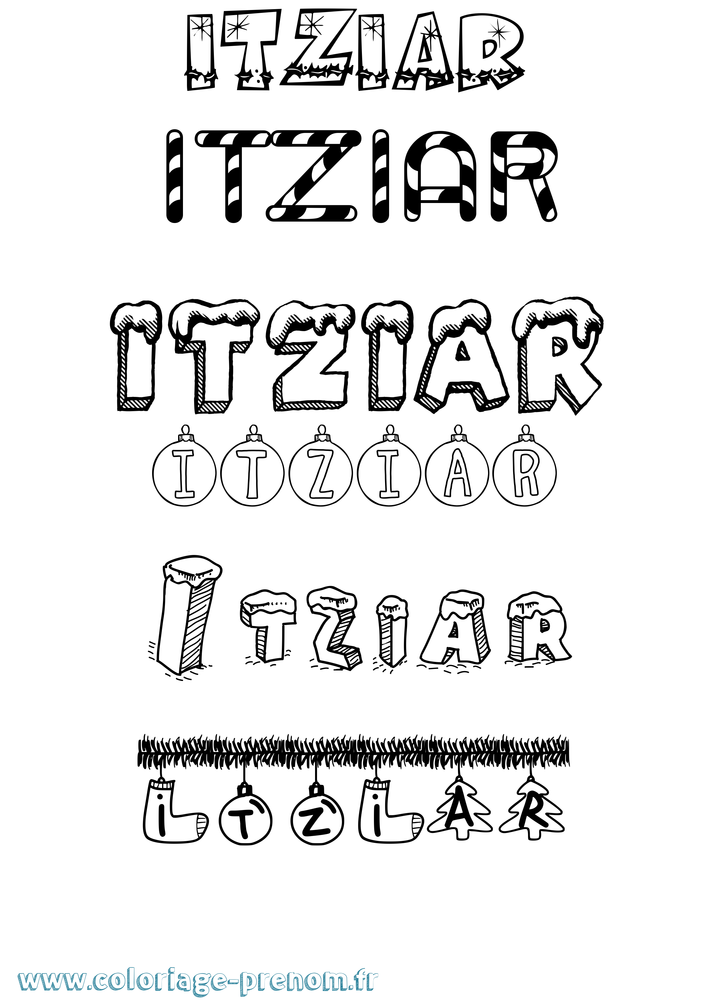 Coloriage Itziar Noël Coloriage prénom Itziar Noël