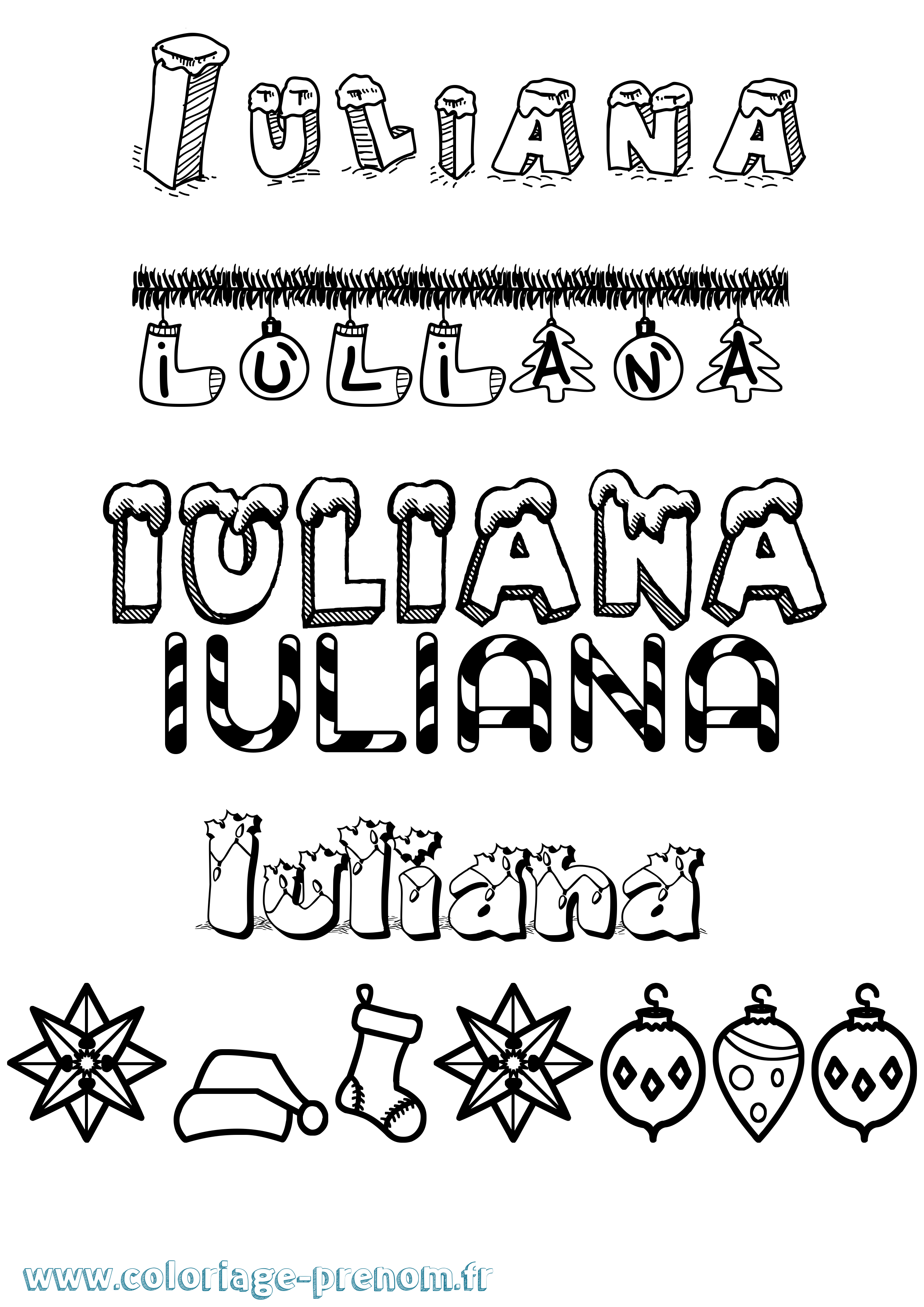 Coloriage prénom Iuliana Noël