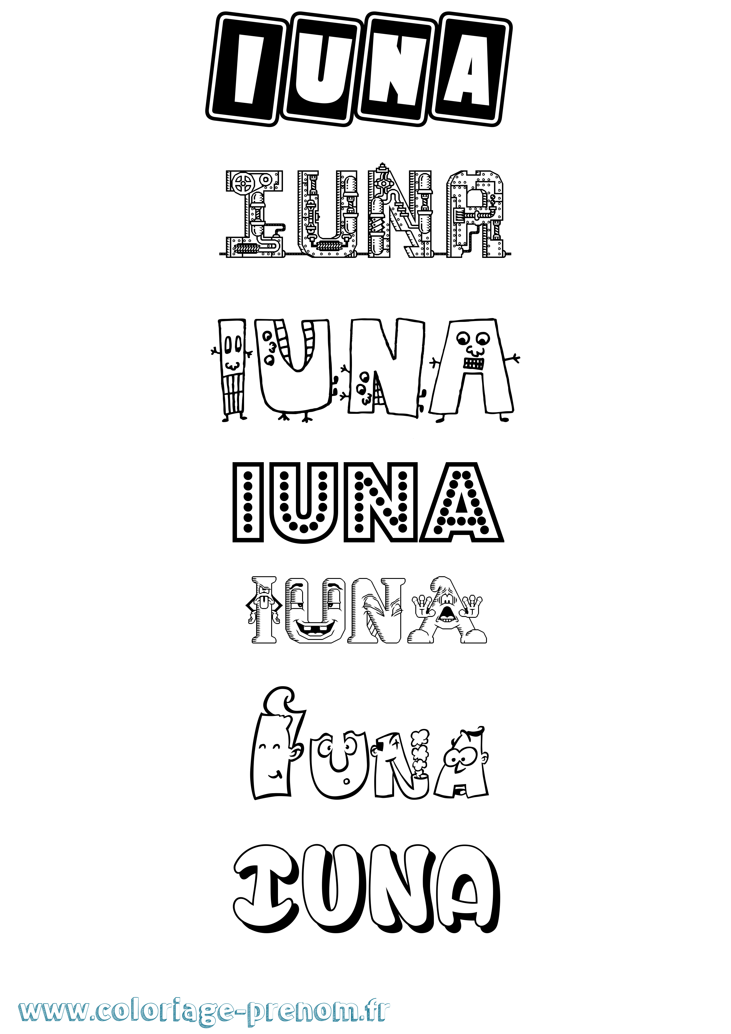 Coloriage prénom Iuna Fun