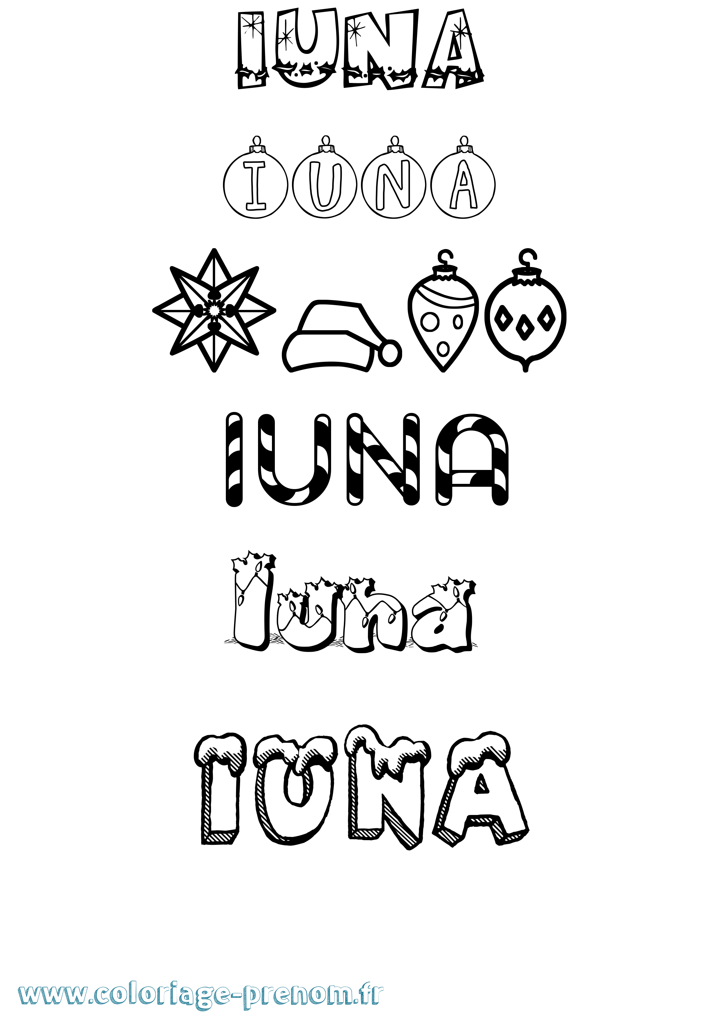 Coloriage prénom Iuna Noël
