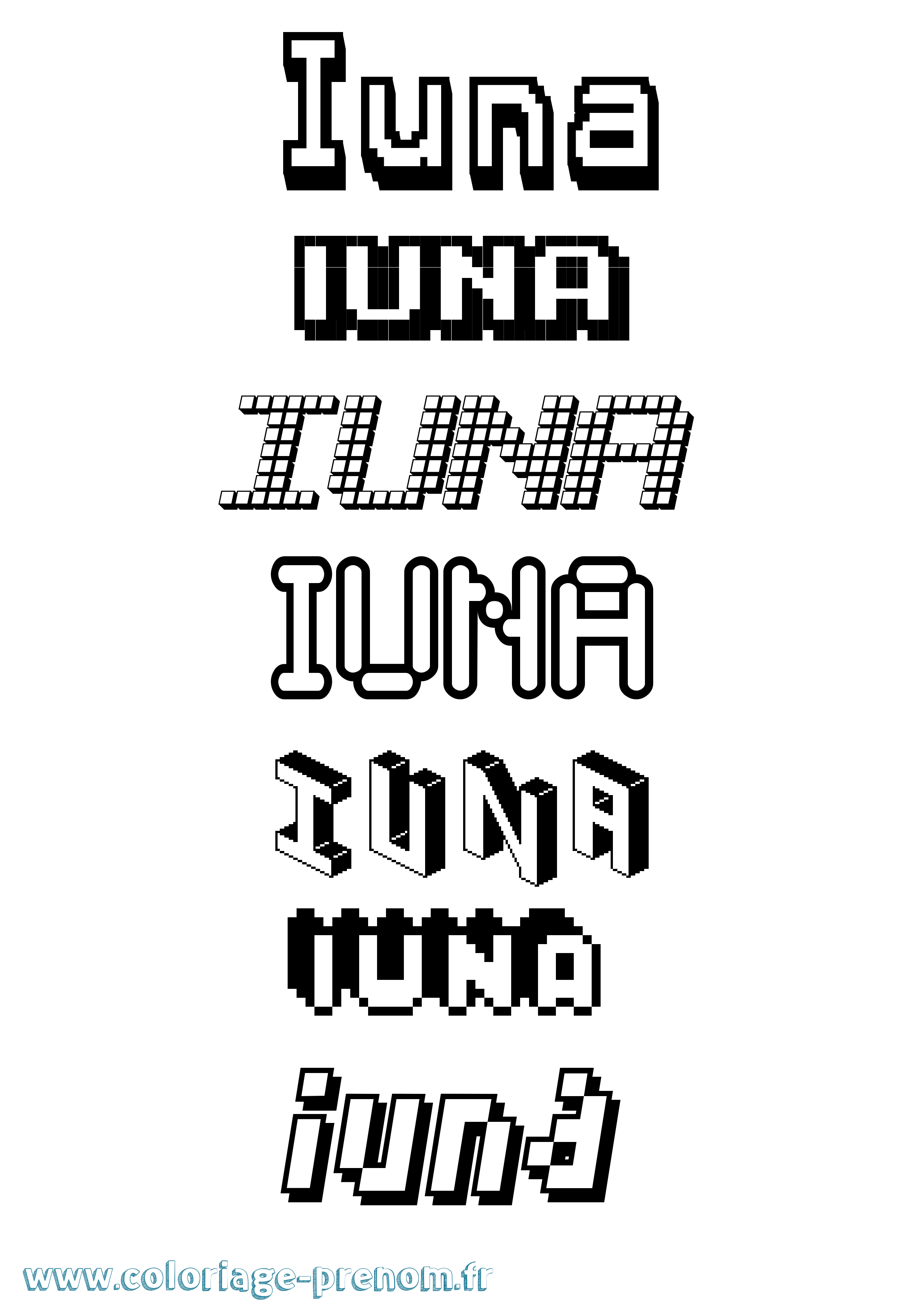 Coloriage prénom Iuna Pixel