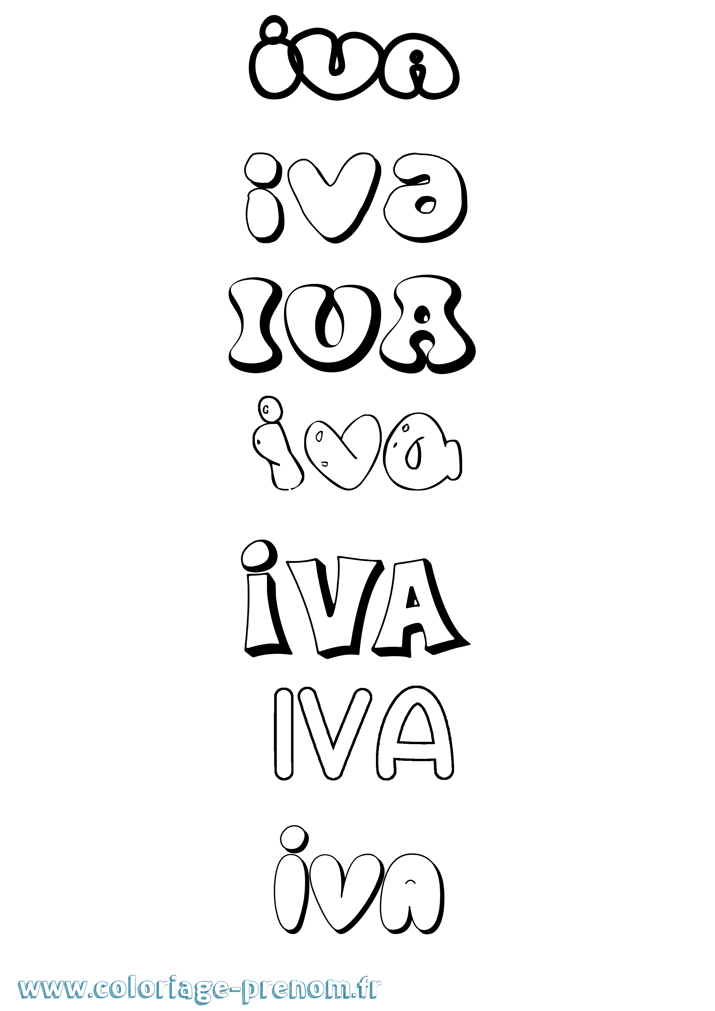 Coloriage prénom Iva Bubble