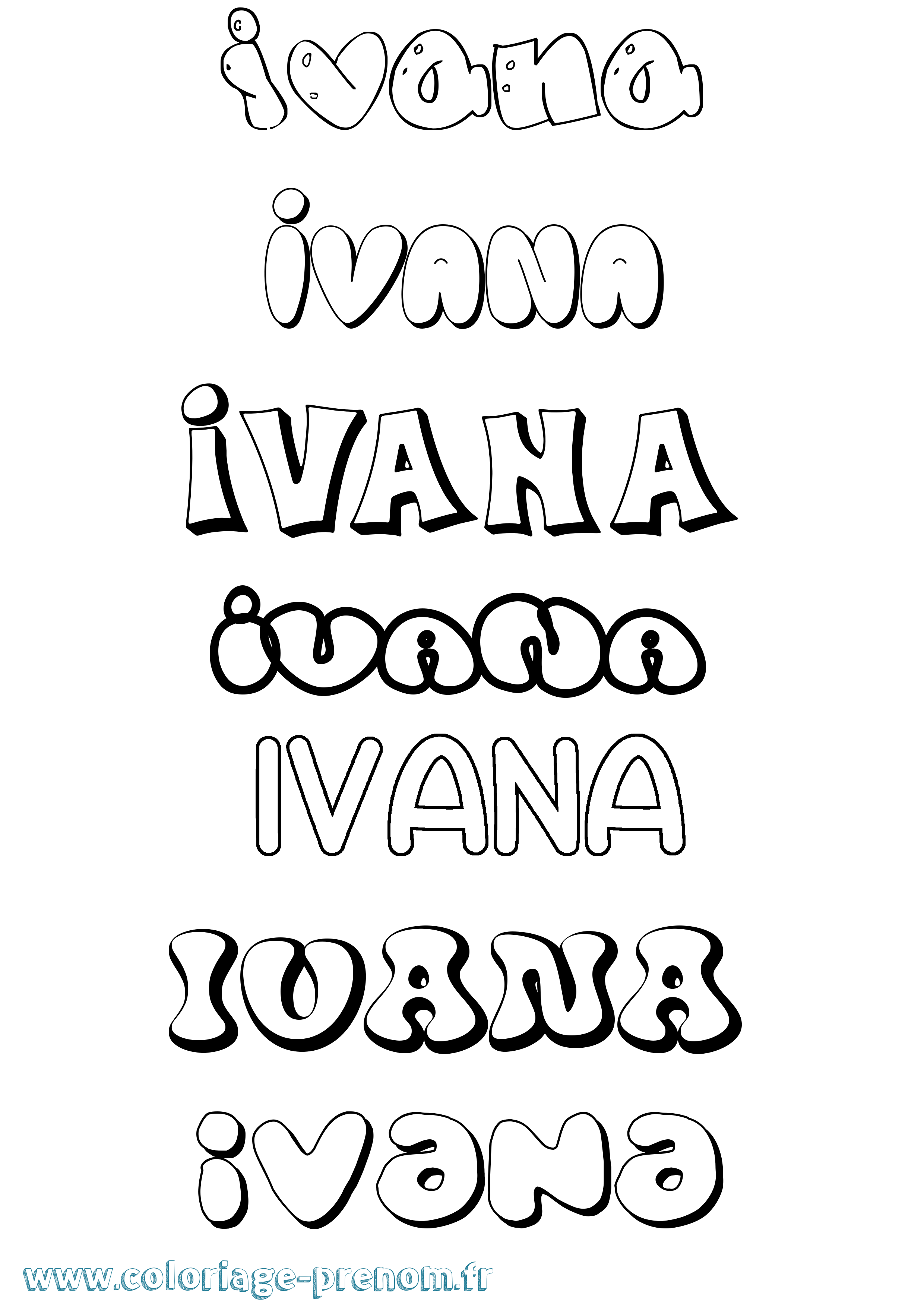 Coloriage prénom Ivana Bubble