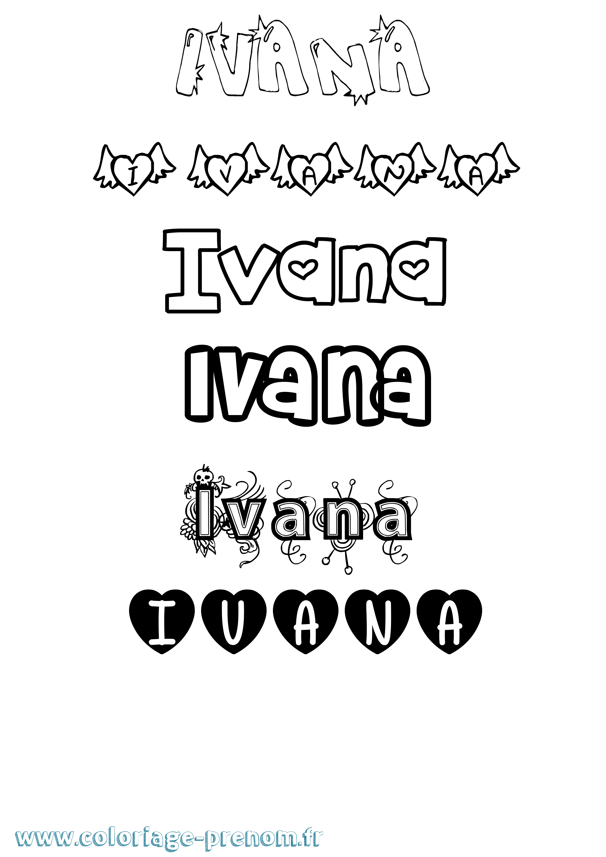 Coloriage prénom Ivana Girly