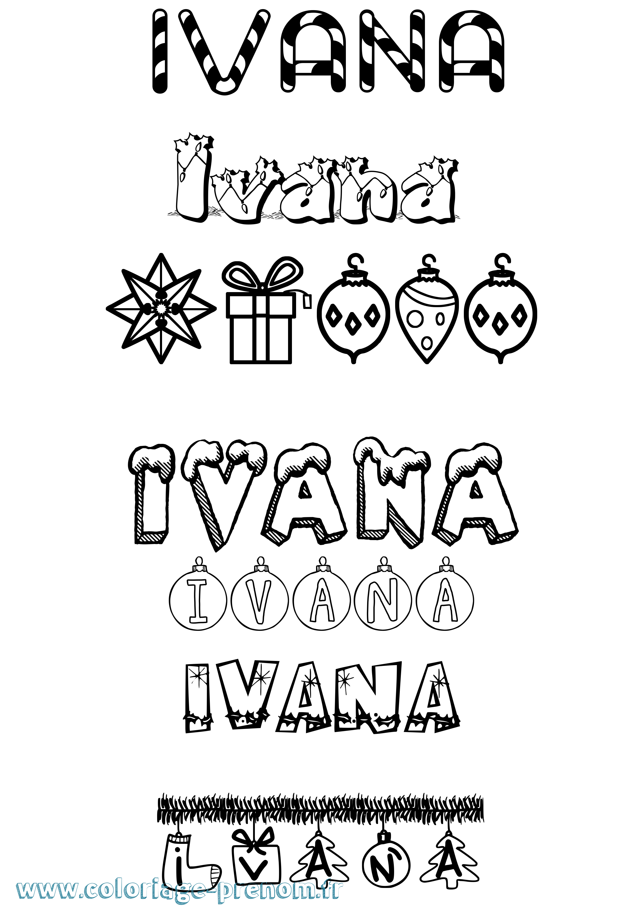 Coloriage prénom Ivana Noël