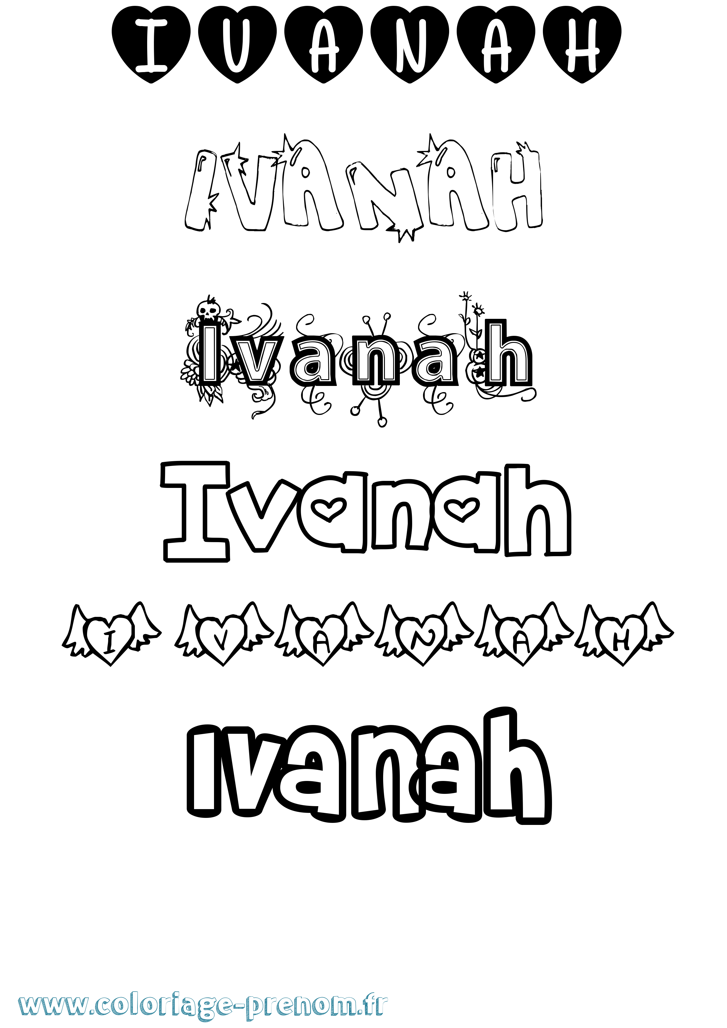 Coloriage prénom Ivanah Girly