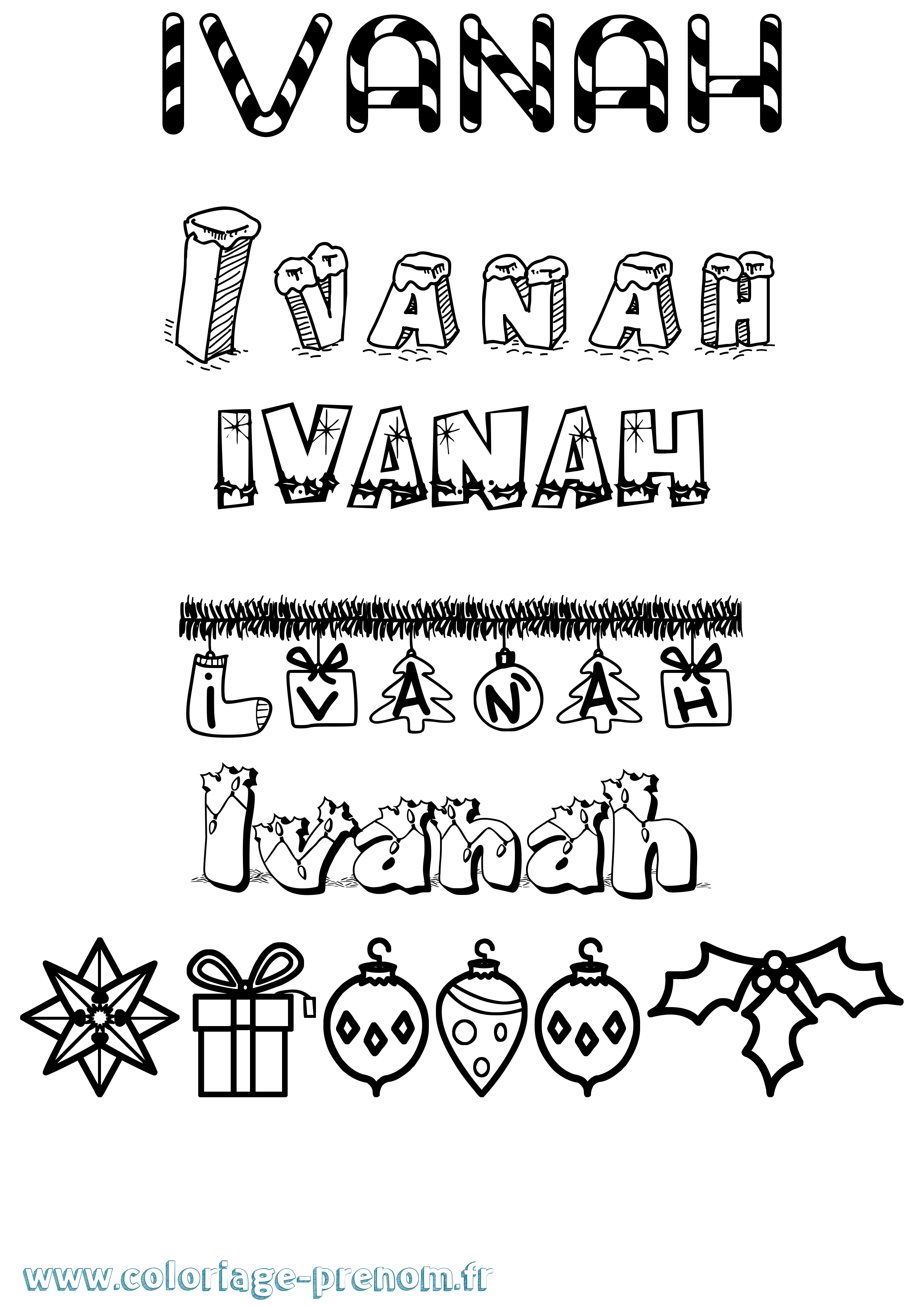 Coloriage prénom Ivanah Noël