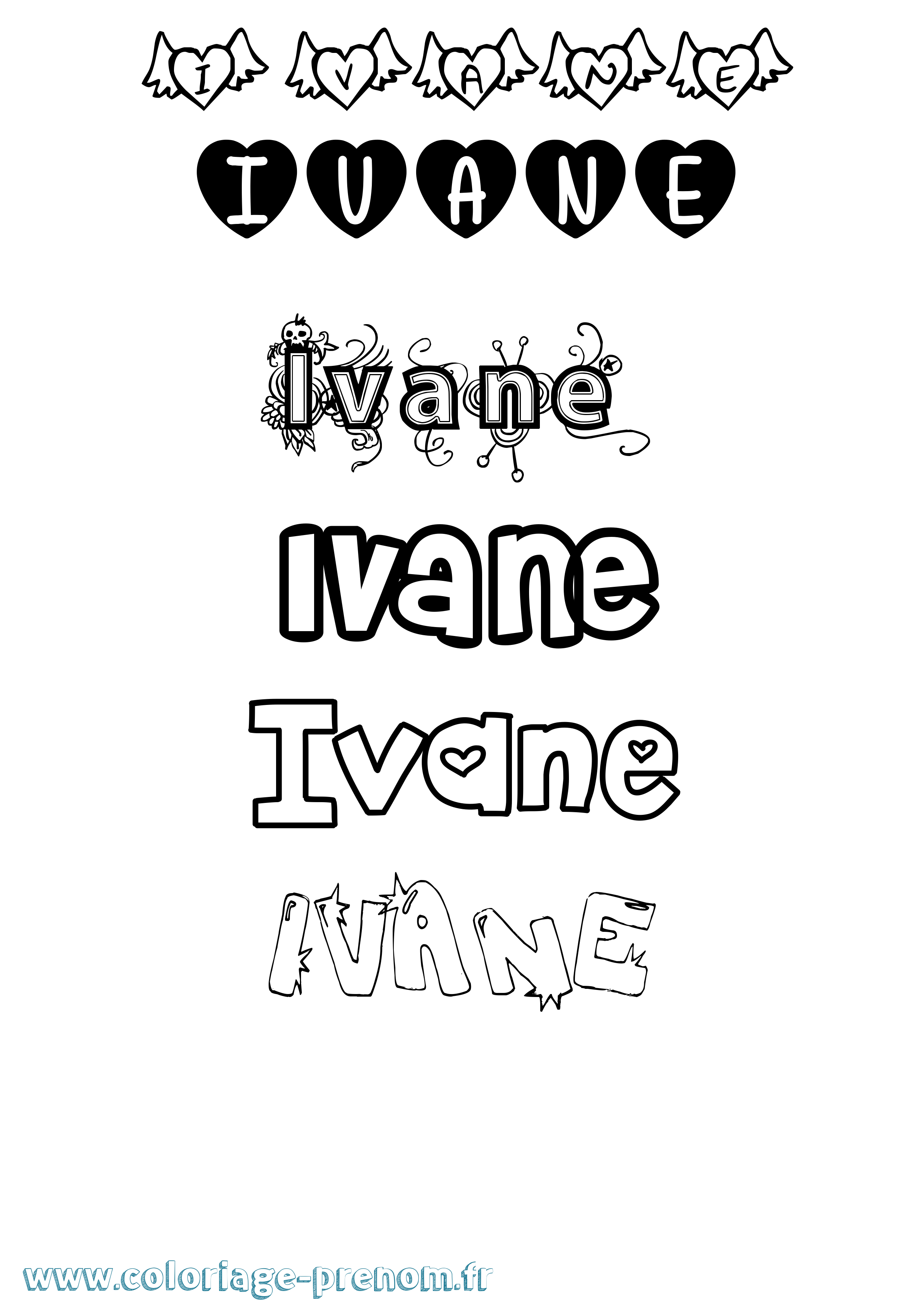 Coloriage prénom Ivane Girly