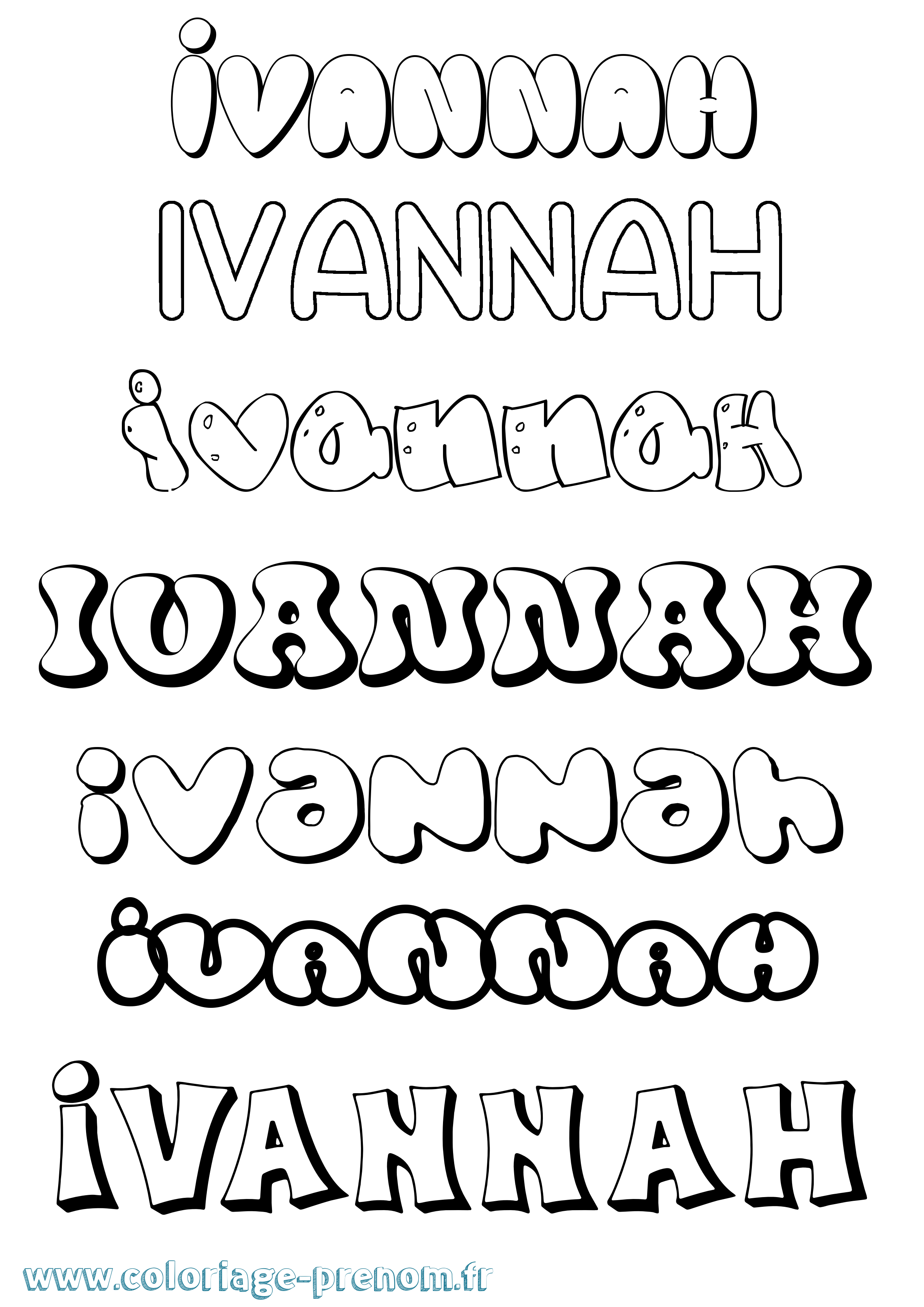 Coloriage prénom Ivannah Bubble
