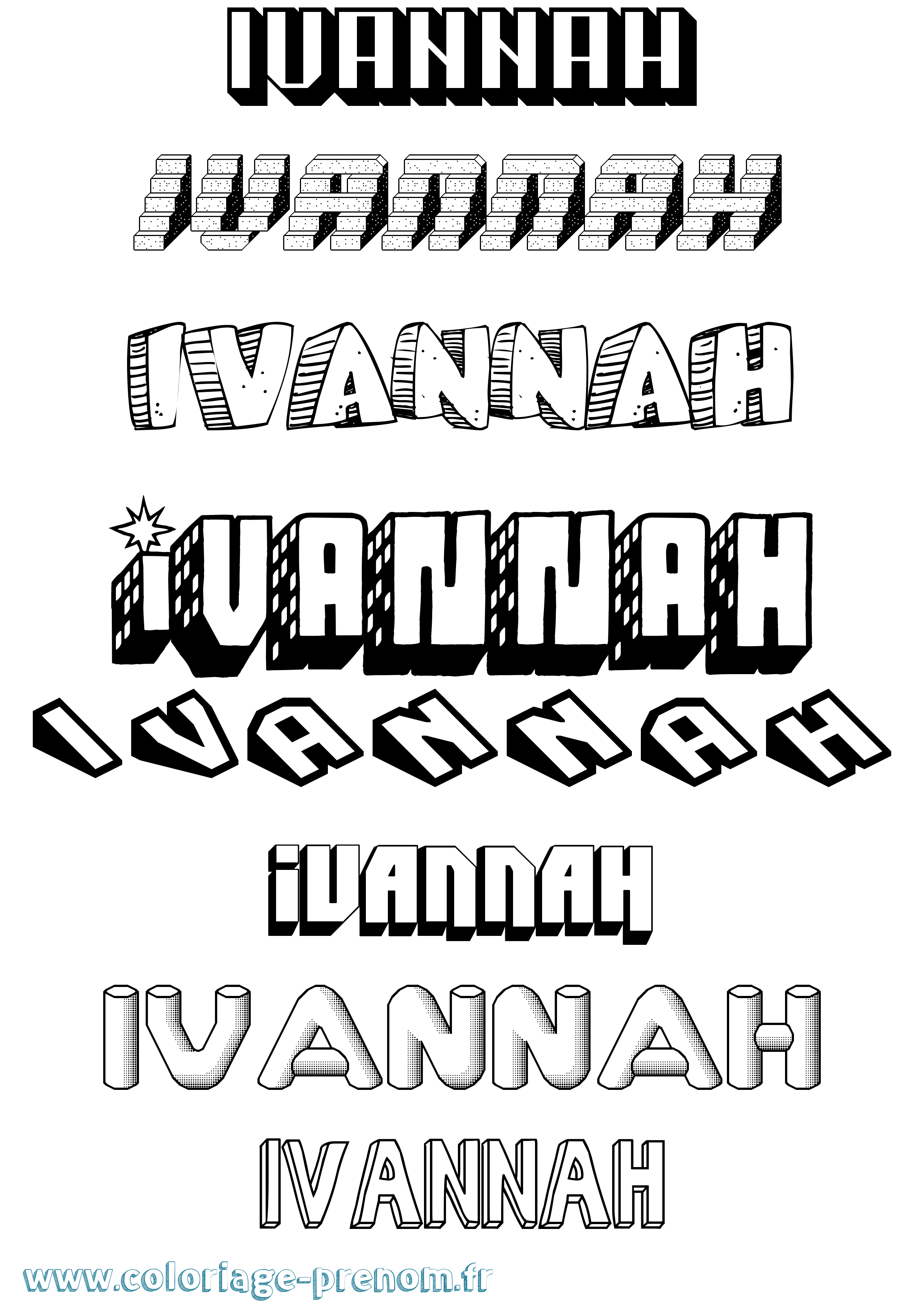 Coloriage prénom Ivannah Effet 3D