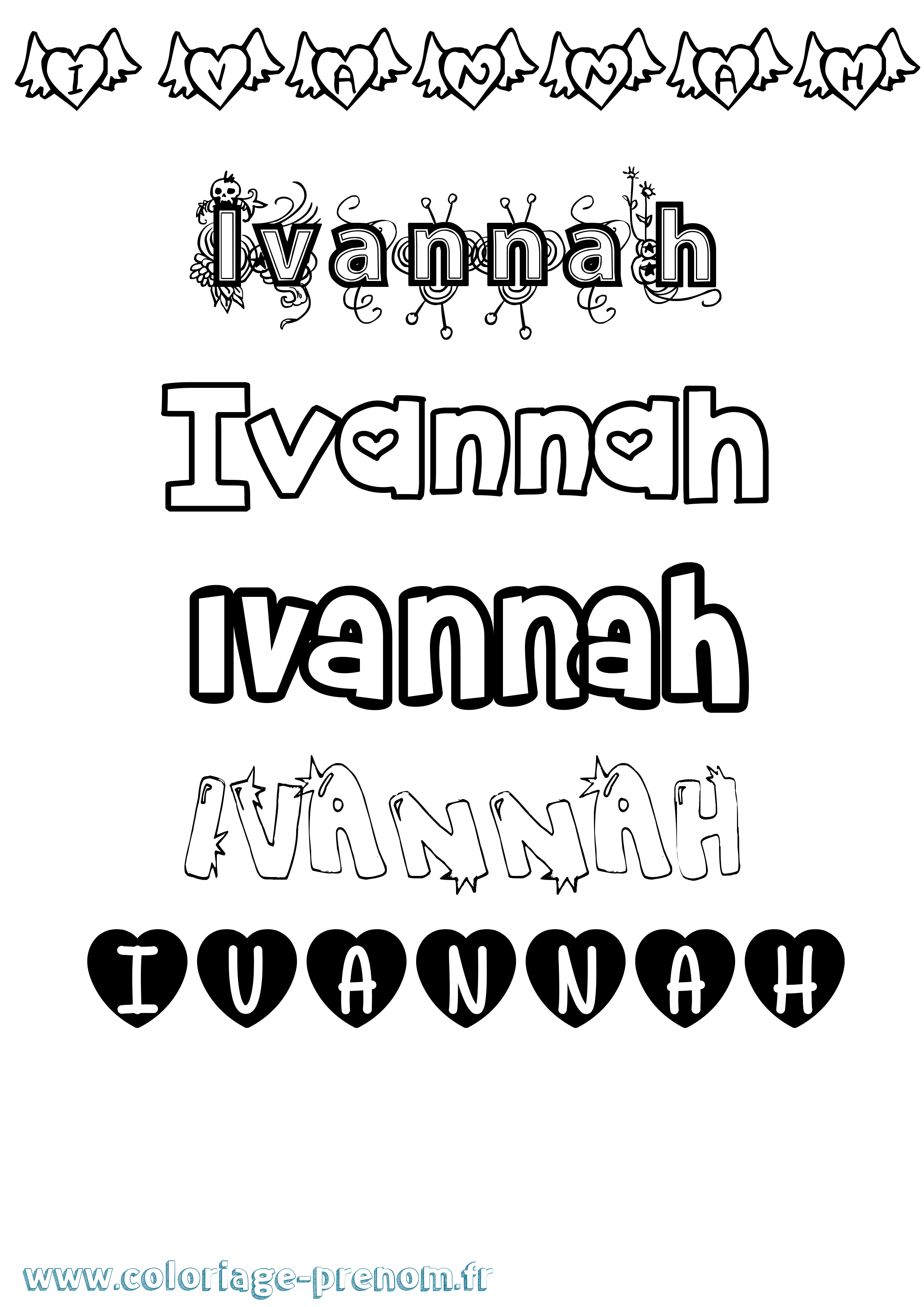 Coloriage prénom Ivannah Girly