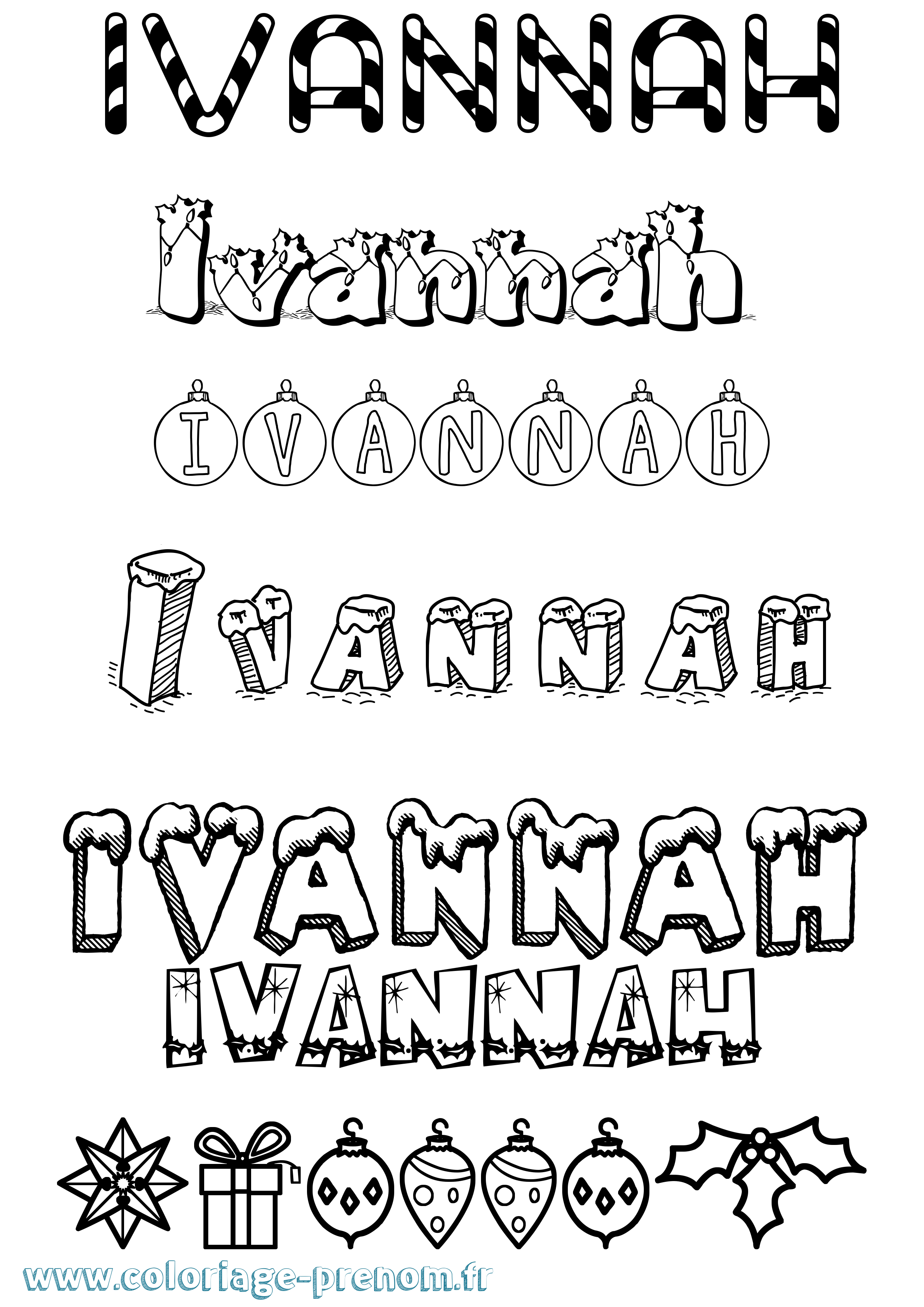 Coloriage prénom Ivannah Noël