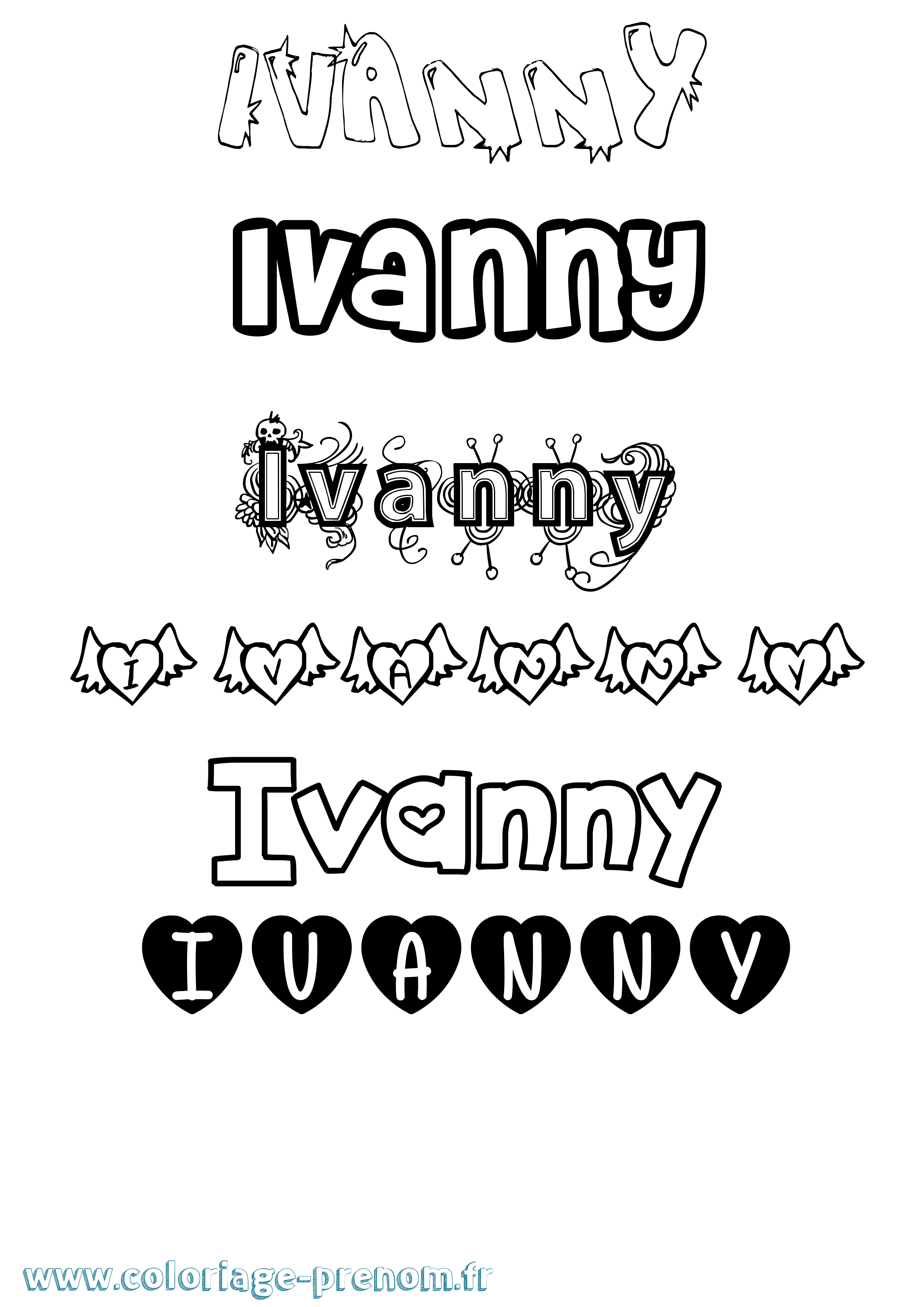 Coloriage prénom Ivanny Girly