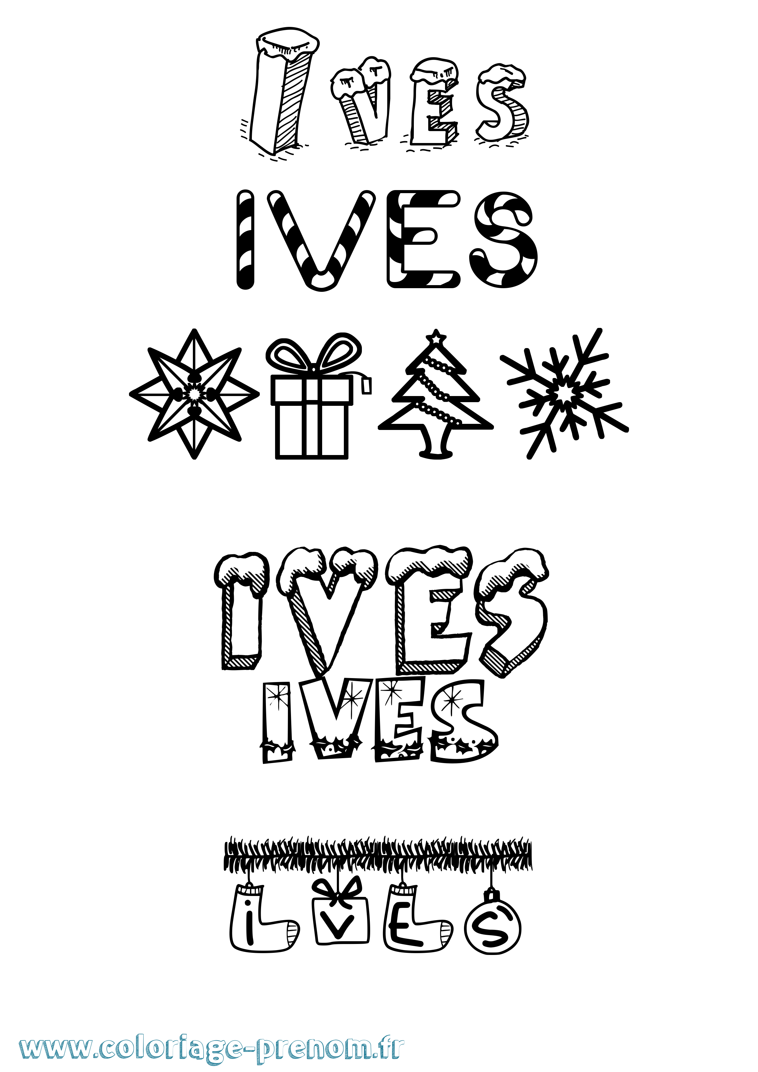Coloriage prénom Ives Noël