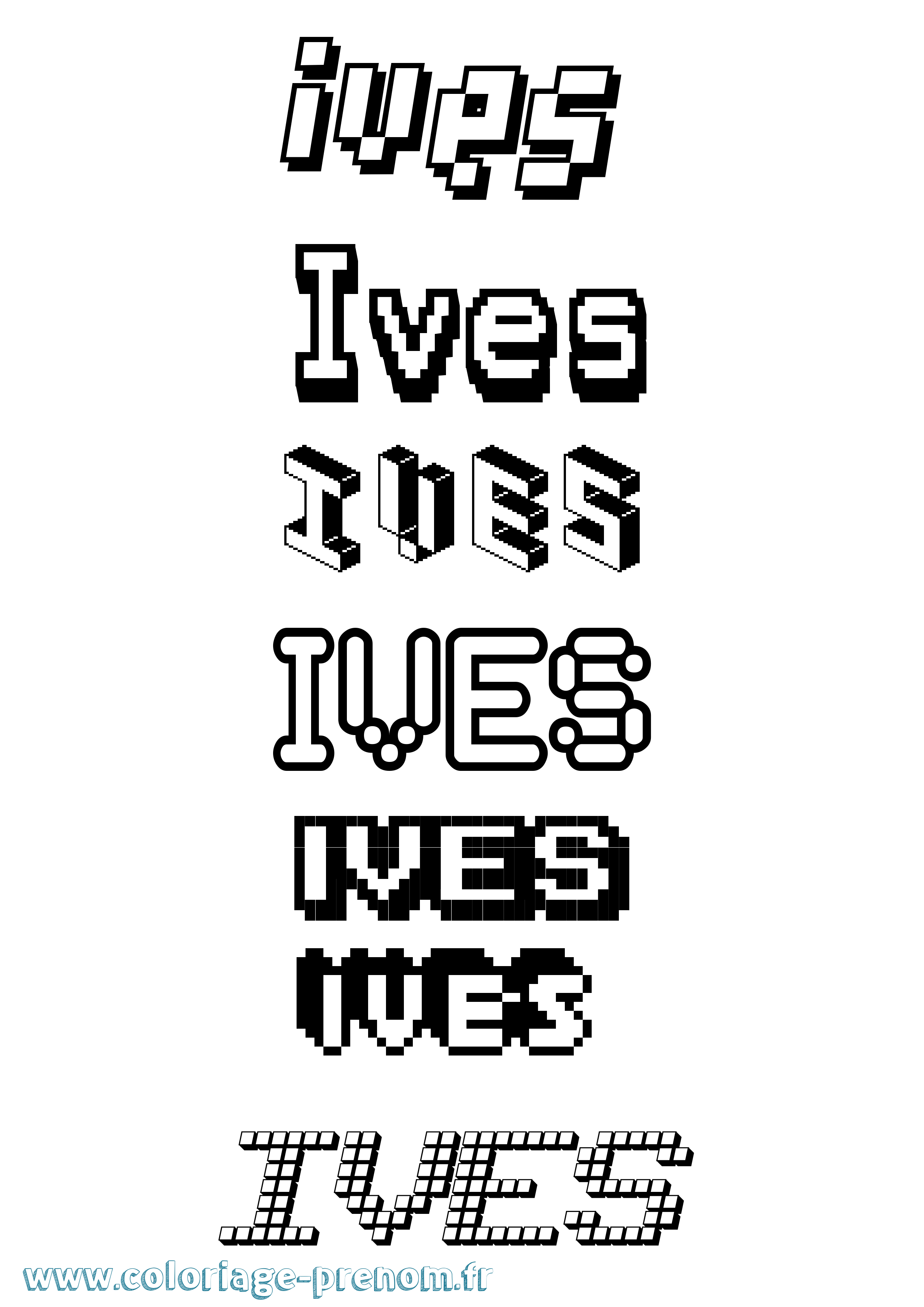 Coloriage prénom Ives Pixel