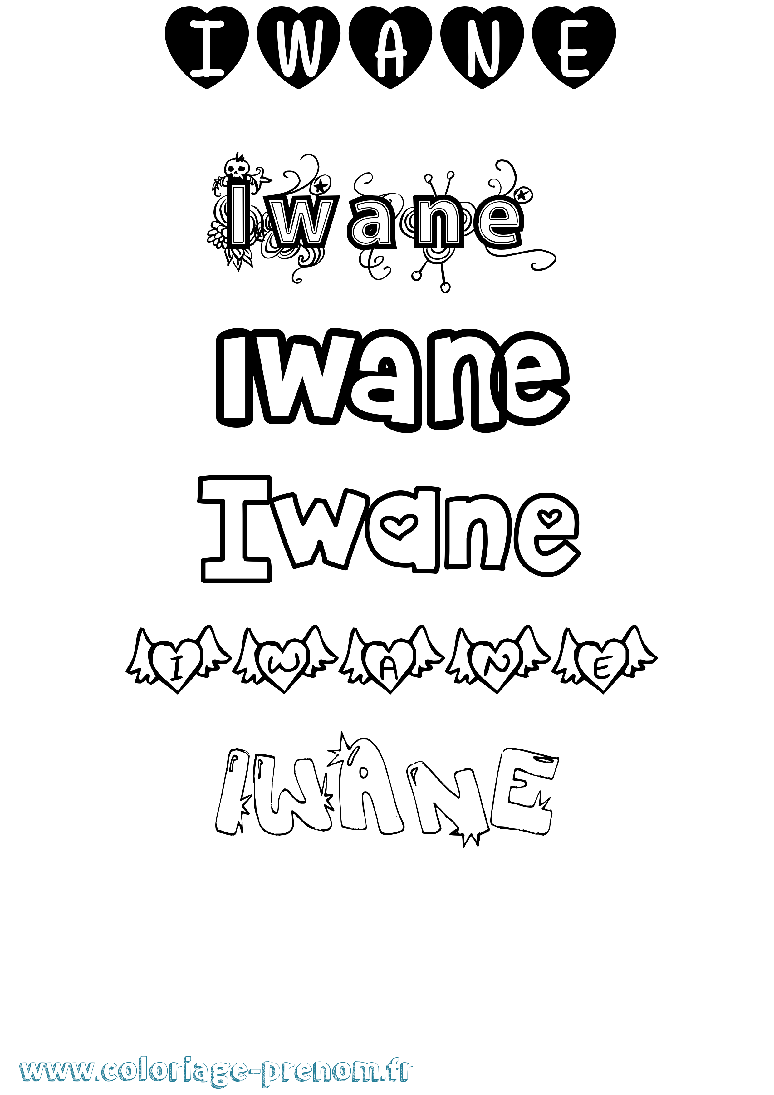 Coloriage prénom Iwane Girly