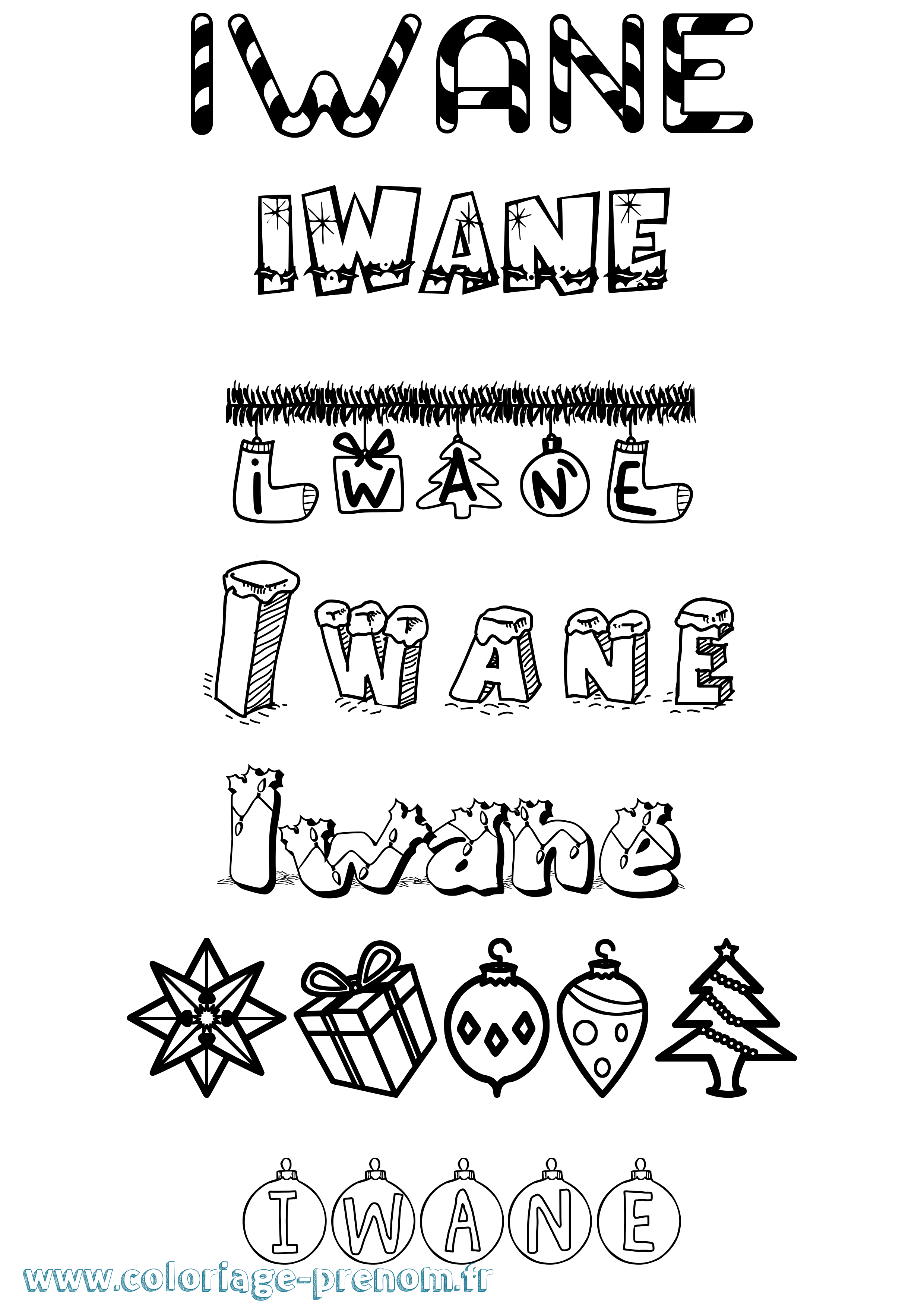 Coloriage Iwane Noël Coloriage prénom Iwane Noël