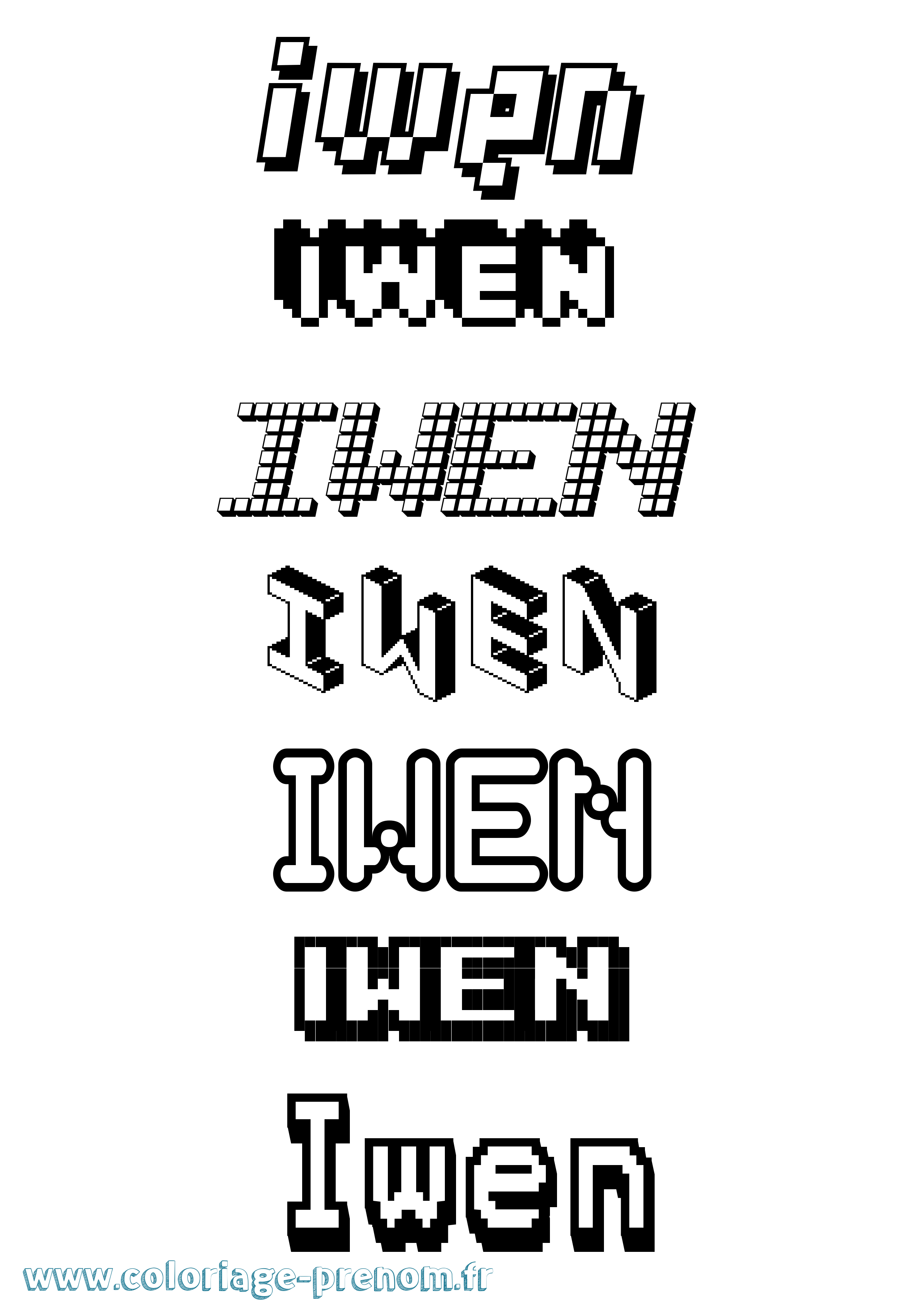 Coloriage prénom Iwen Pixel