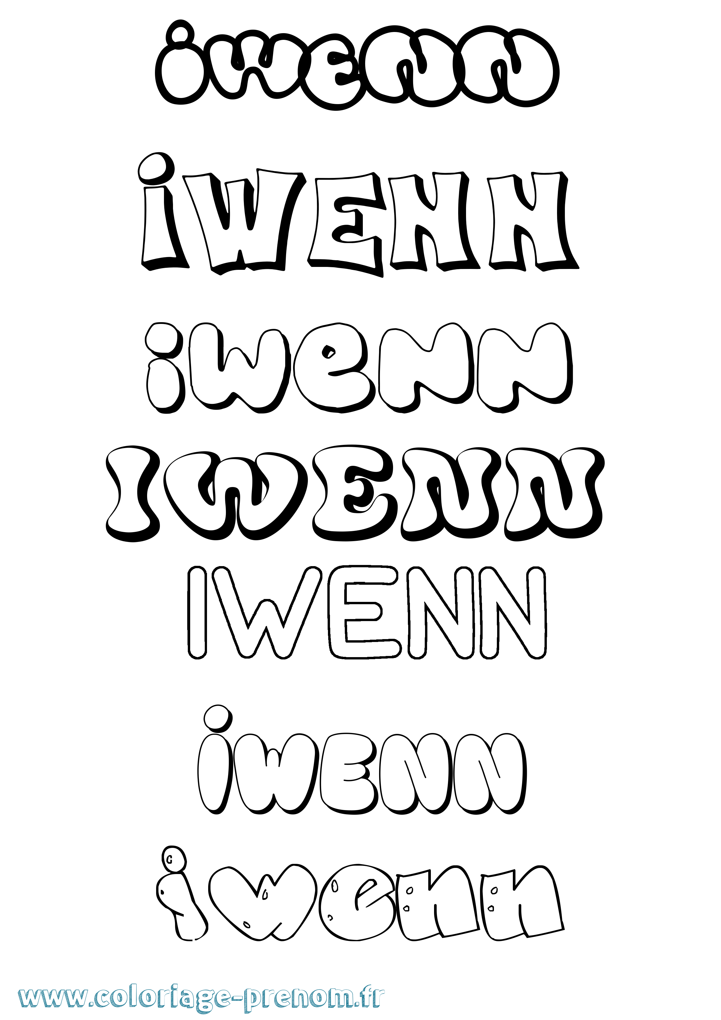 Coloriage prénom Iwenn Bubble