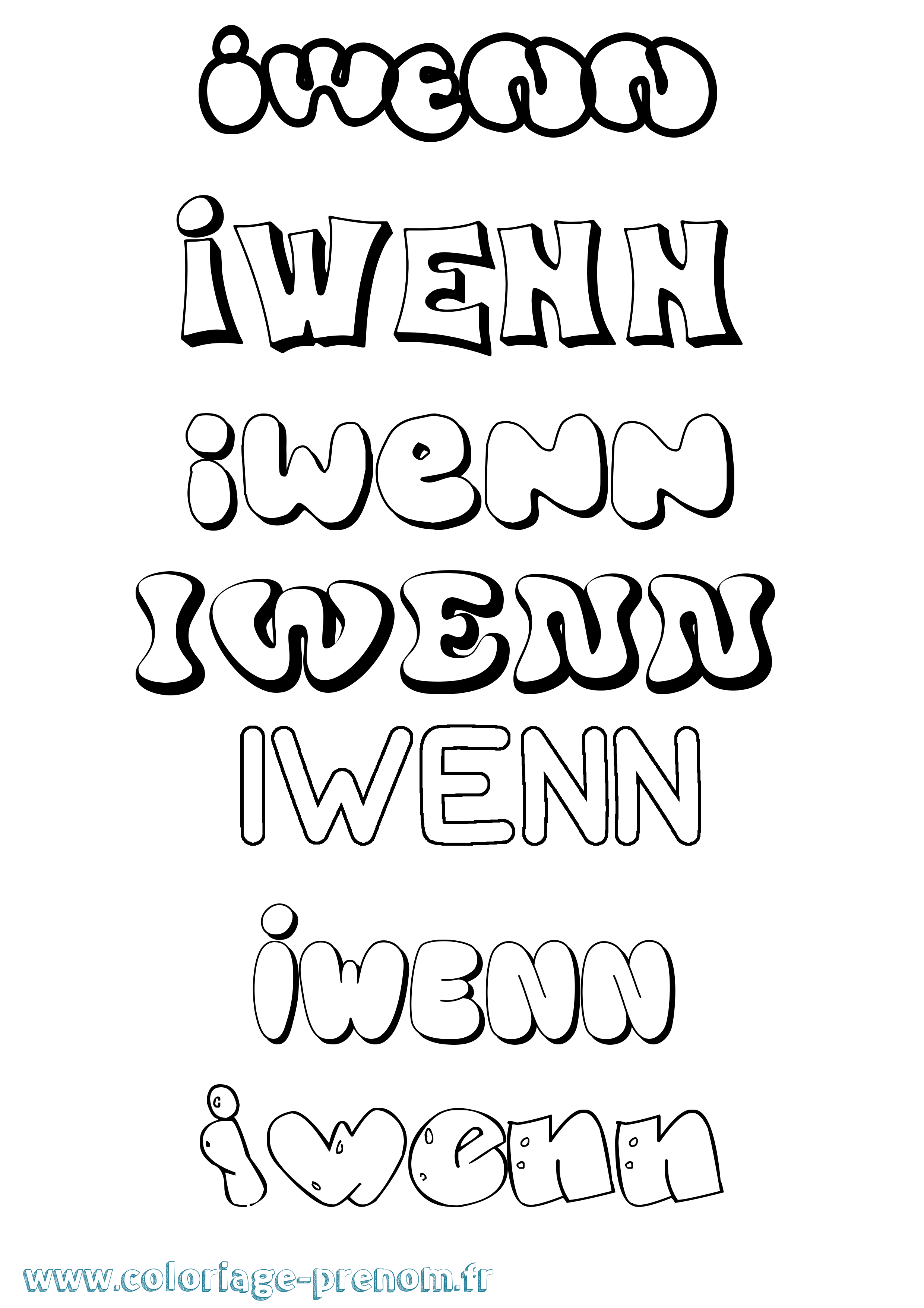 Coloriage Iwenn Bubble Coloriage prénom Iwenn Bubble