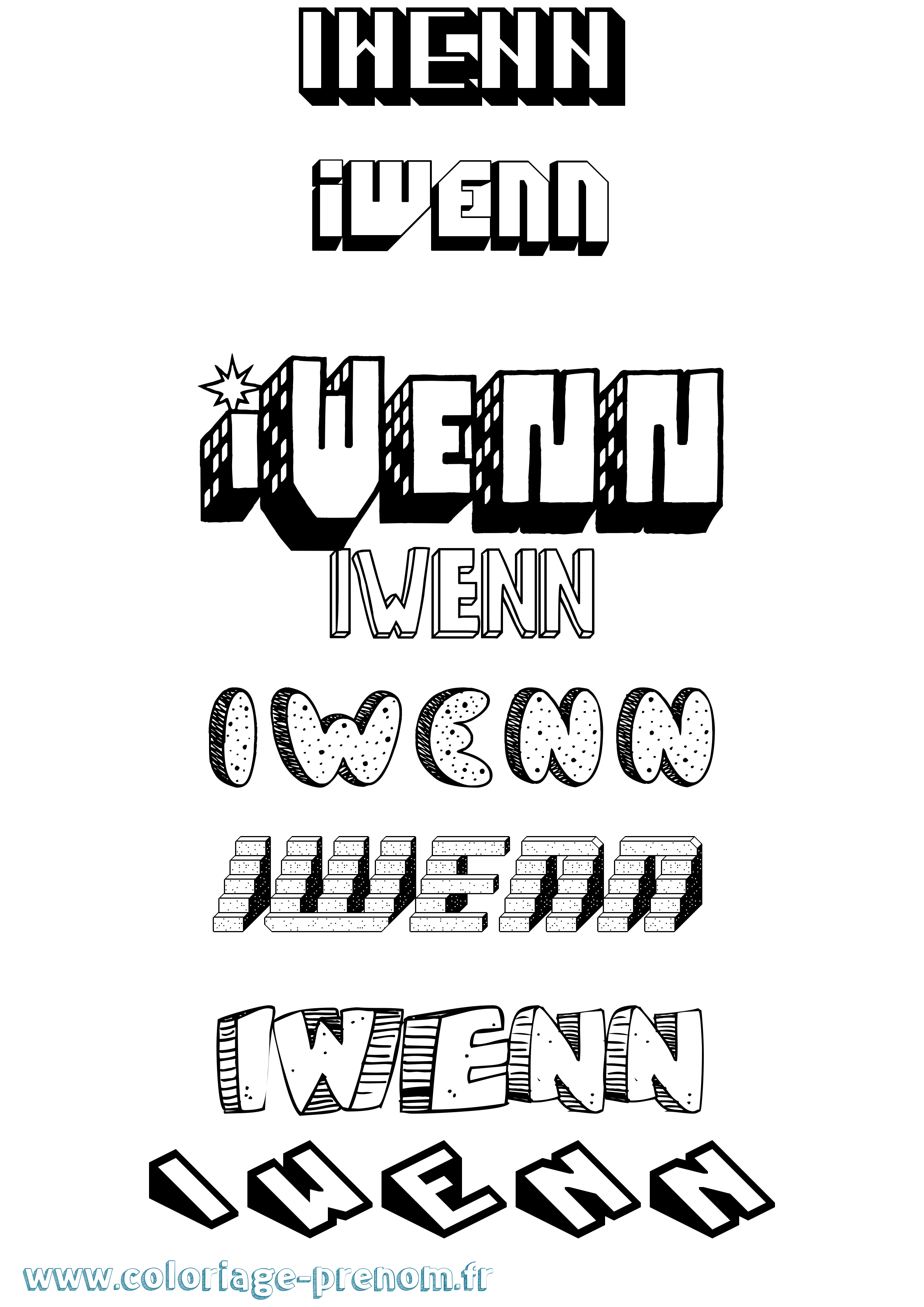 Coloriage Iwenn Effet 3D Coloriage prénom Iwenn Effet 3D