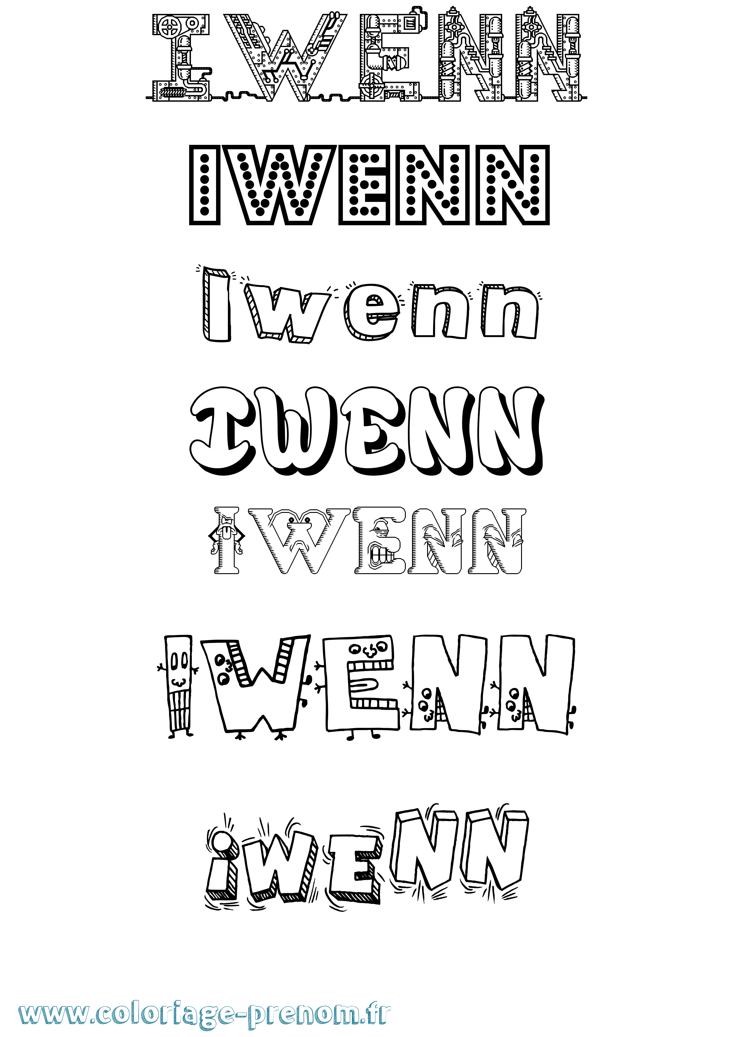 Coloriage Iwenn Fun Coloriage prénom Iwenn Fun