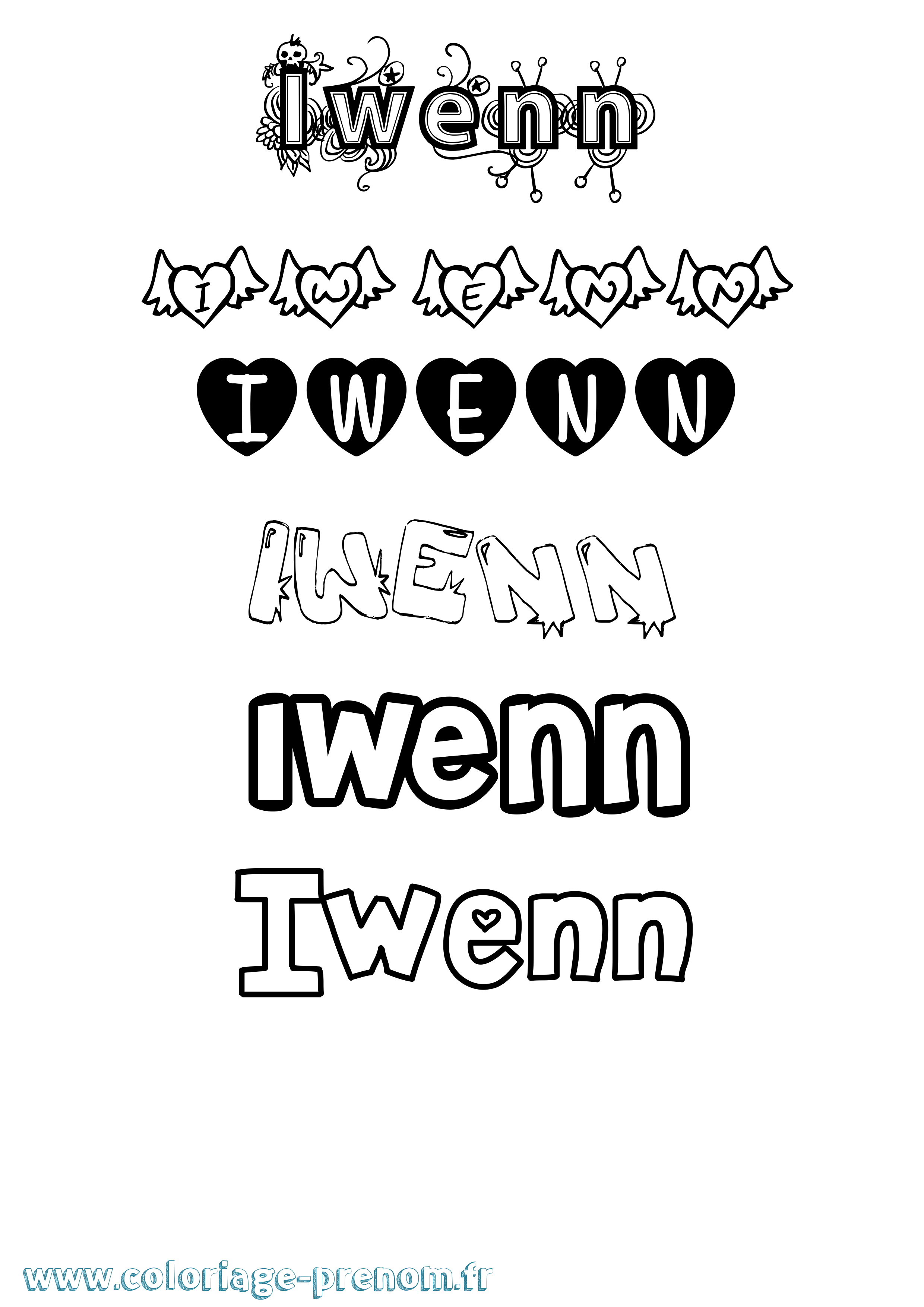 Coloriage Iwenn Girly Coloriage prénom Iwenn Girly