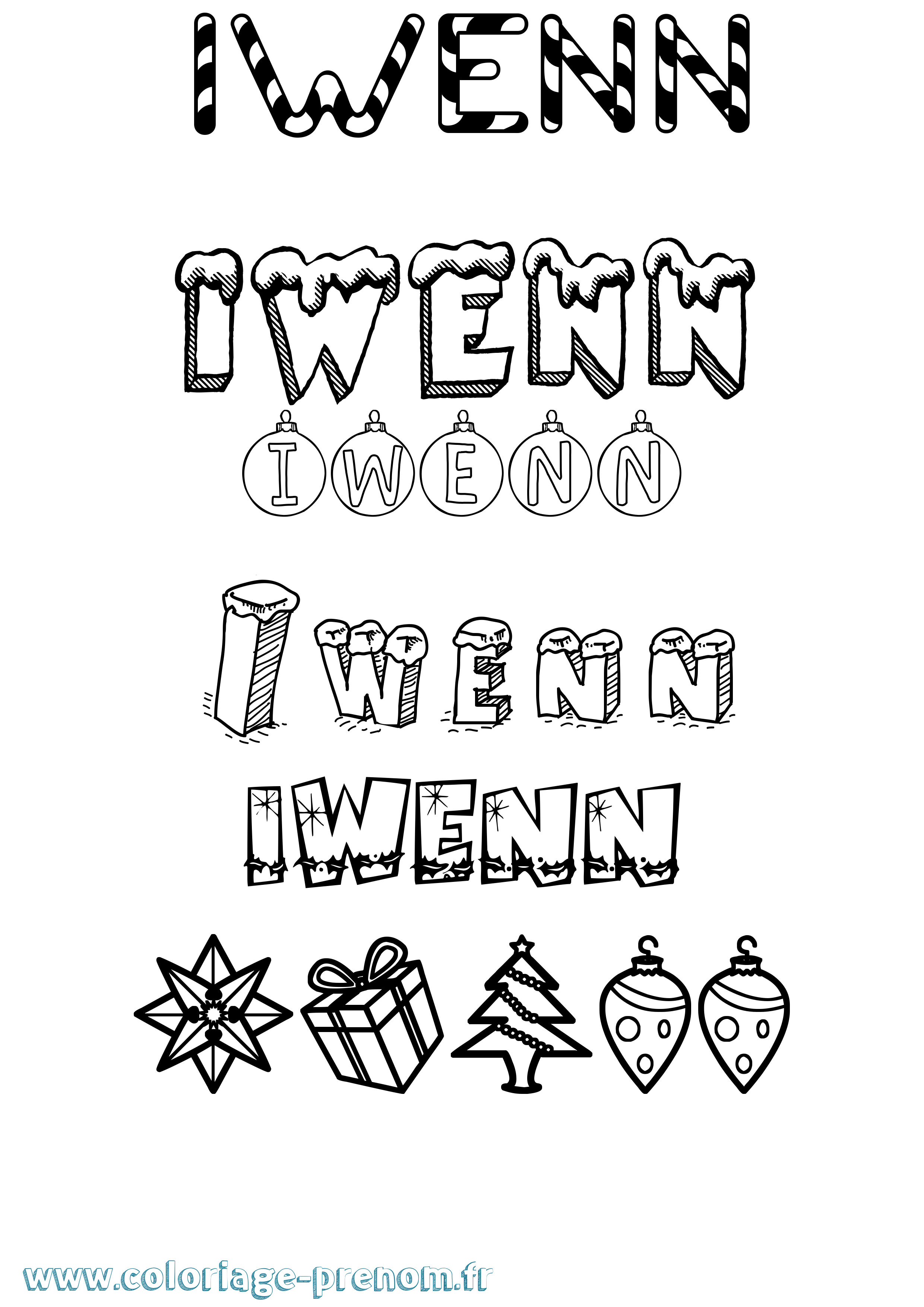 Coloriage Iwenn Noël Coloriage prénom Iwenn Noël