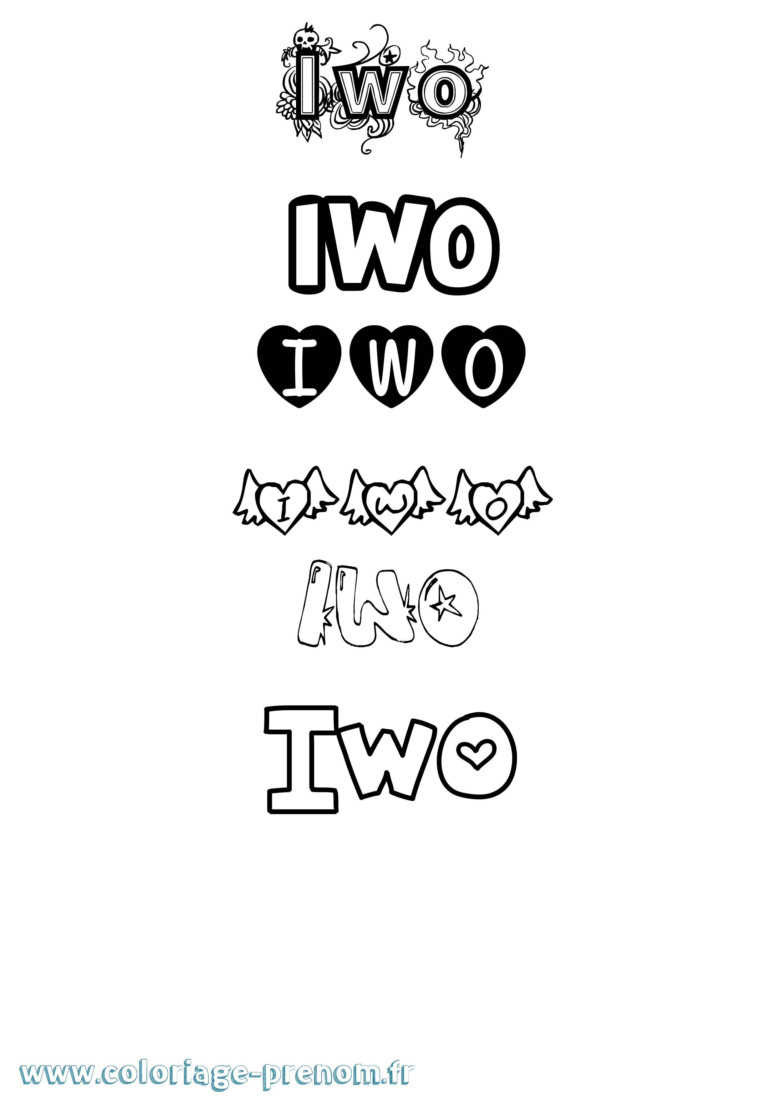 Coloriage Iwo Girly Coloriage prénom Iwo Girly