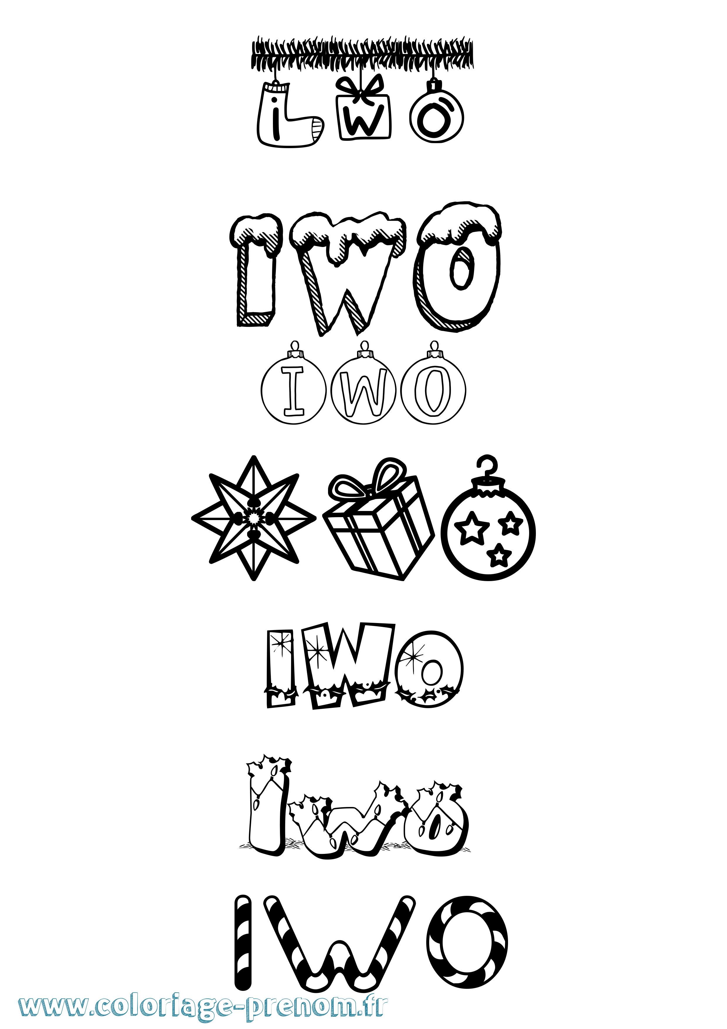 Coloriage Iwo Noël Coloriage prénom Iwo Noël